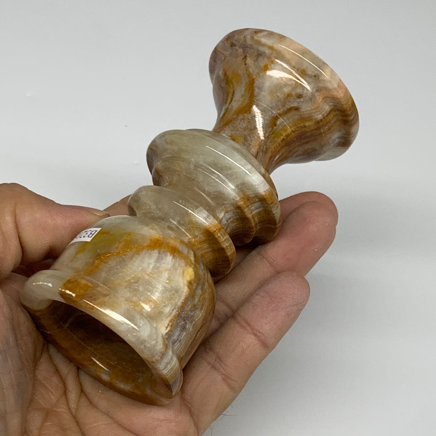 242g, 3.8"x1.9", Natural Green Onyx Candle Holder Gemstone Hand Carved, B32154