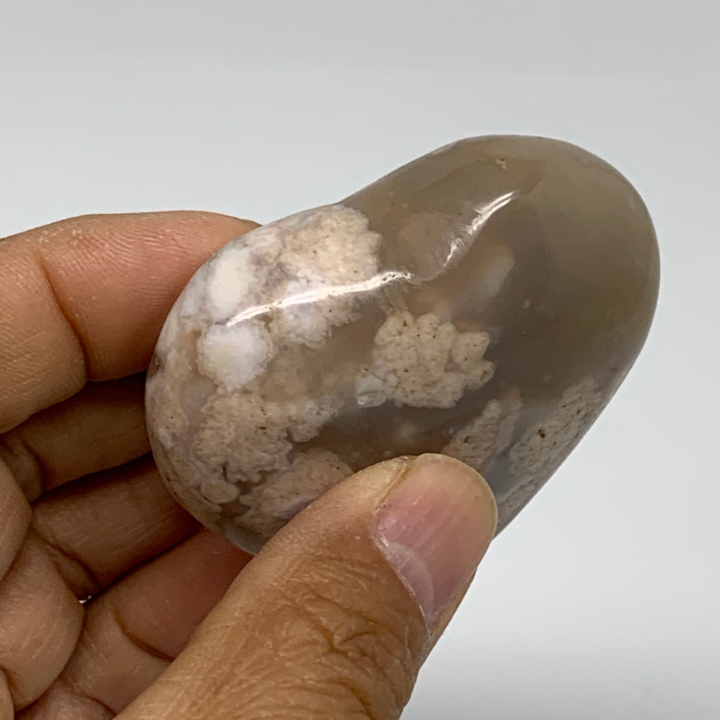 0.20 lbs, 2"x2.3"x1", Cherry Blossom Flower Agate Heart Crystal, B37180