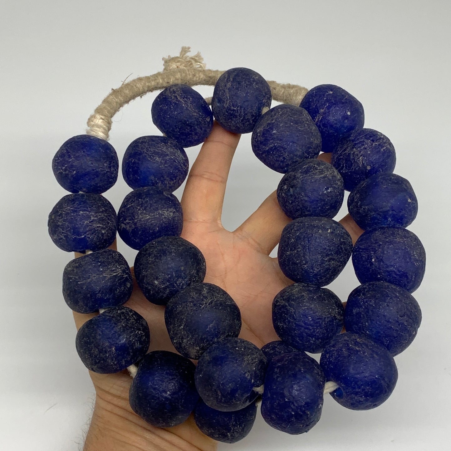 2.3 lbs, 23mm-30mm, 1 Strand, 25 beads, Blue Round Sea Glass Beads , B35651