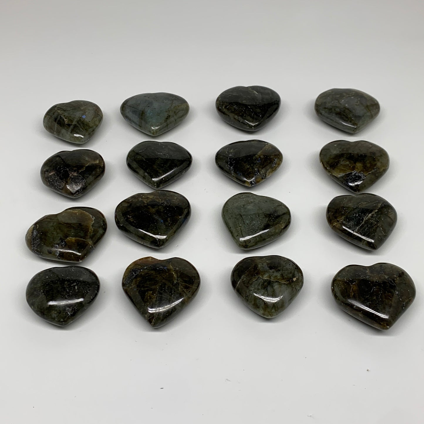 930g (2.05 lbs) ,16 pcs, 1.5"- 1.9", Labradorite Hearts Polished Crystals,B34929