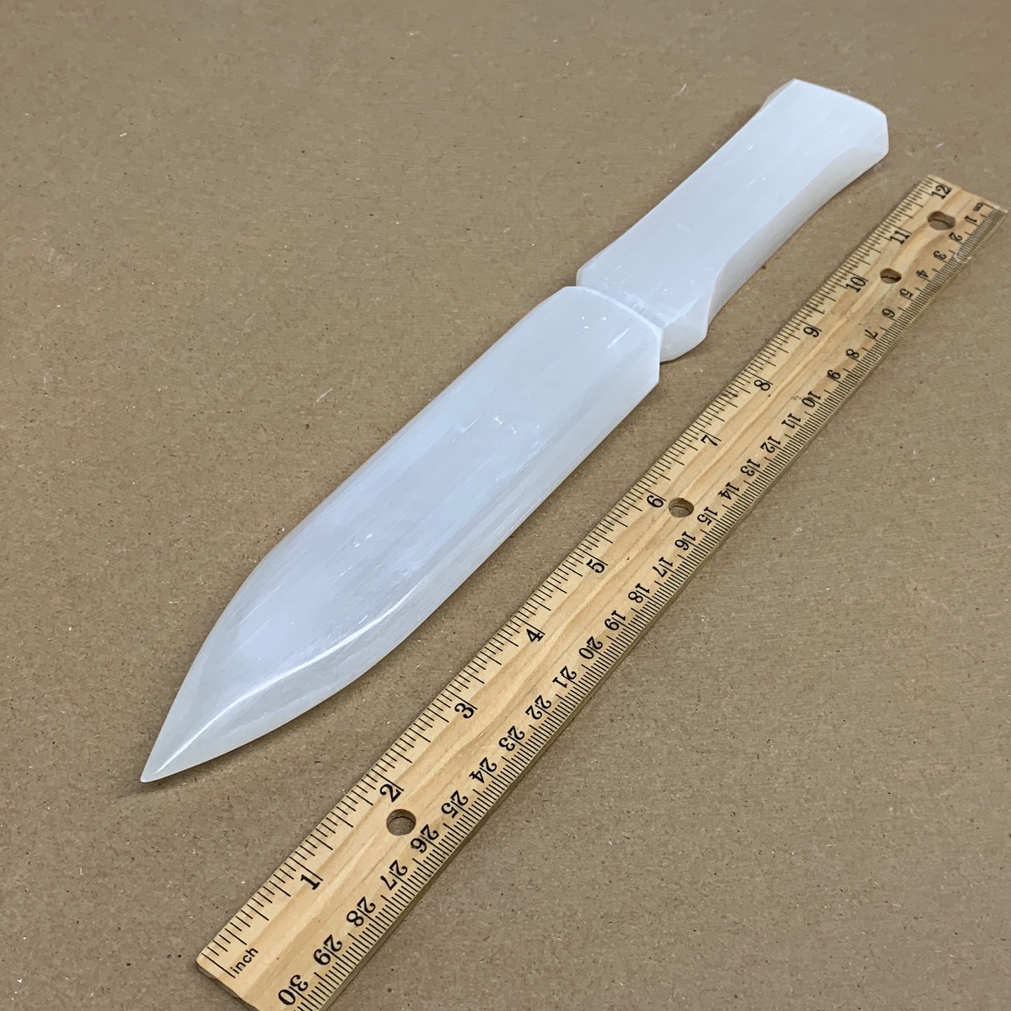 360g, 11.5"x1.6"x0.7", Natural Selenite Crystal Dagger (Satin Spar), B36235