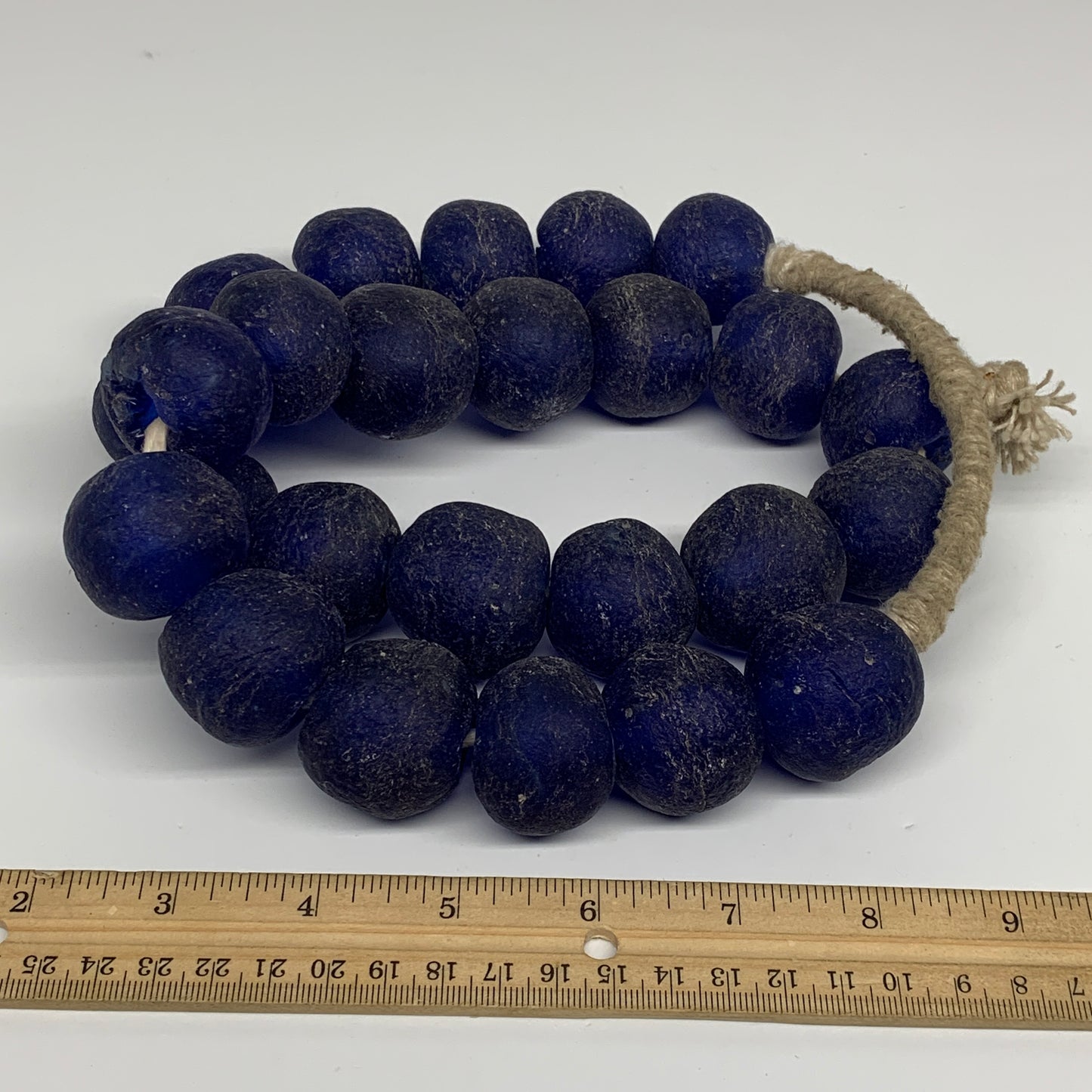 2.3 lbs, 23mm-30mm, 1 Strand, 25 beads, Blue Round Sea Glass Beads , B35651