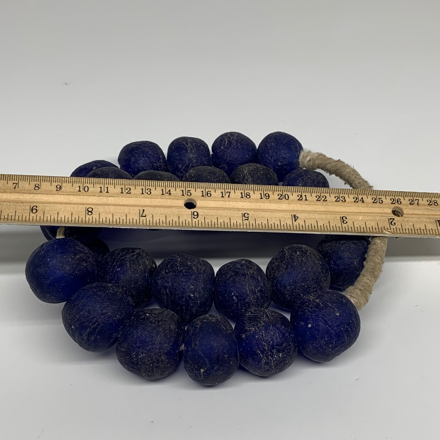 2.3 lbs, 23mm-30mm, 1 Strand, 25 beads, Blue Round Sea Glass Beads , B35651