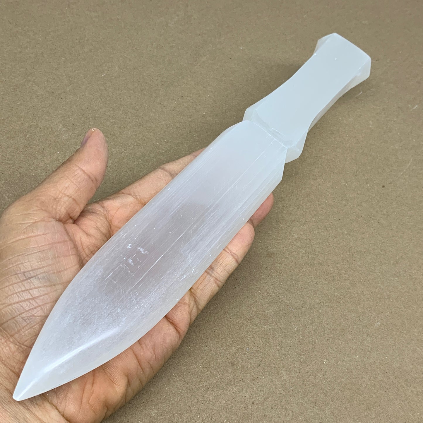 360g, 11.5"x1.6"x0.8", Natural Selenite Crystal Dagger (Satin Spar), B36236