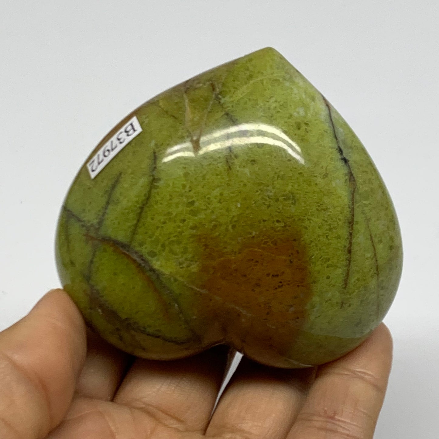 0.36 lbs, 2.5"x2.7"x1.6", Green Opal Heart Polished Gemstone Crystal, B37972