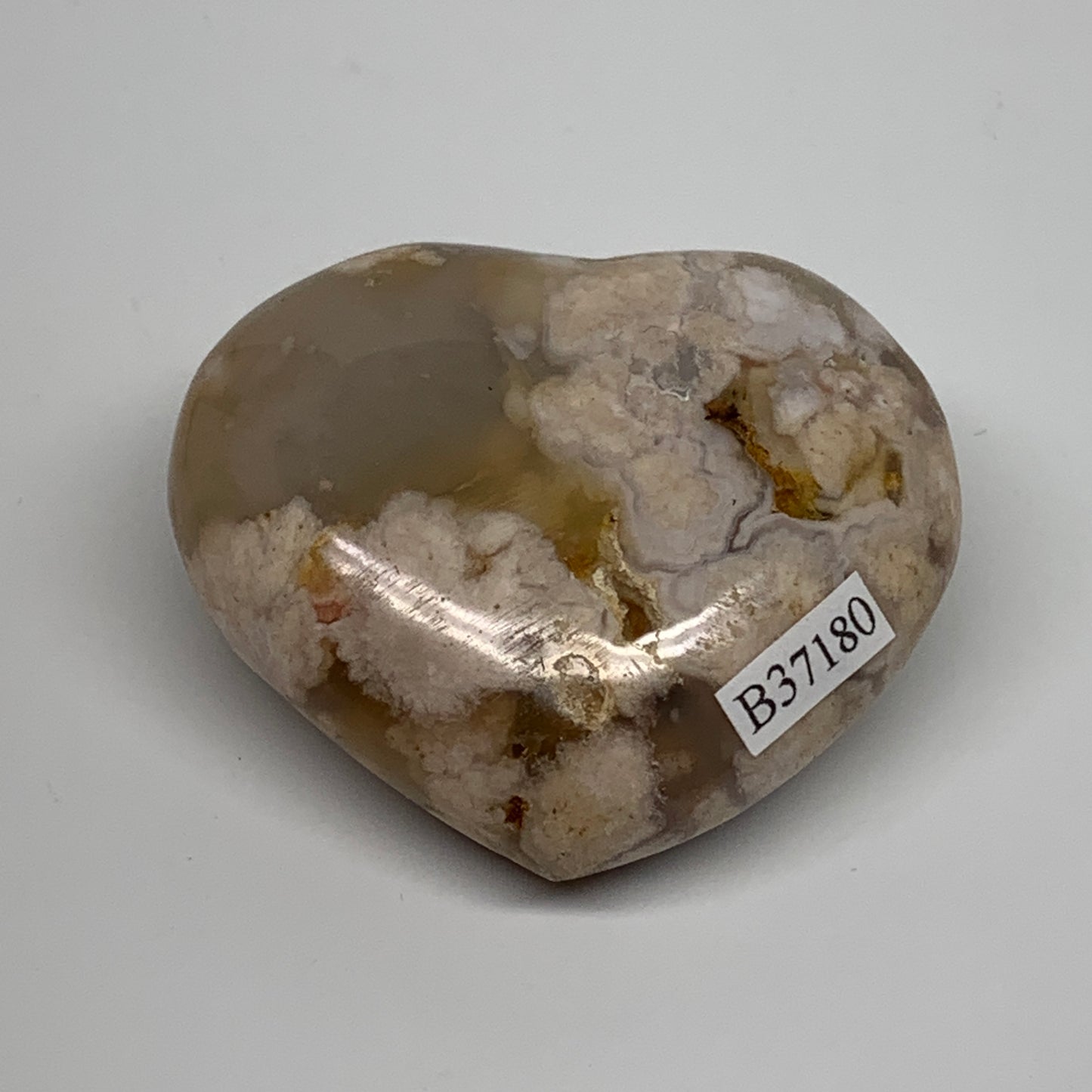 0.20 lbs, 2"x2.3"x1", Cherry Blossom Flower Agate Heart Crystal, B37180