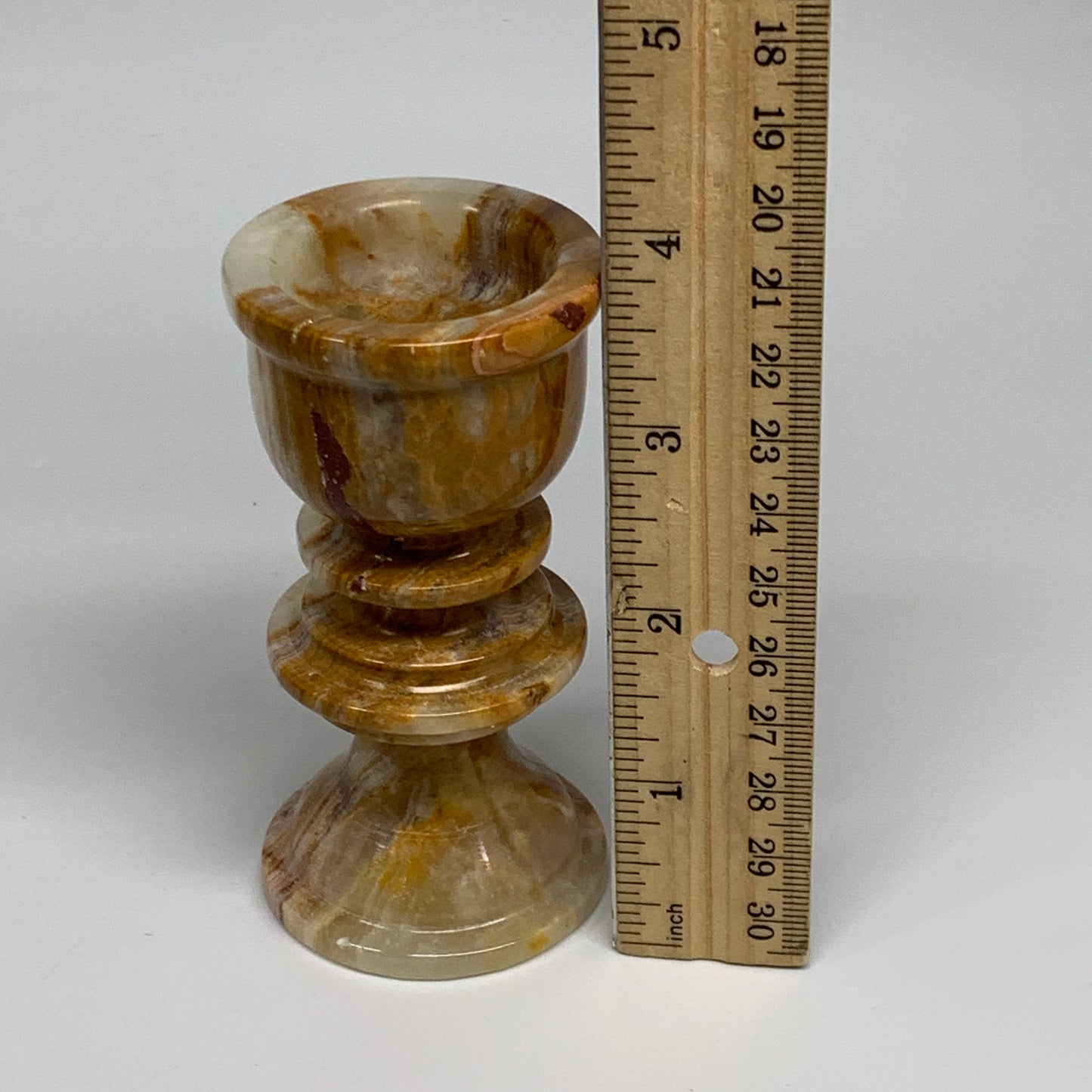 242g, 3.8"x1.9", Natural Green Onyx Candle Holder Gemstone Hand Carved, B32154