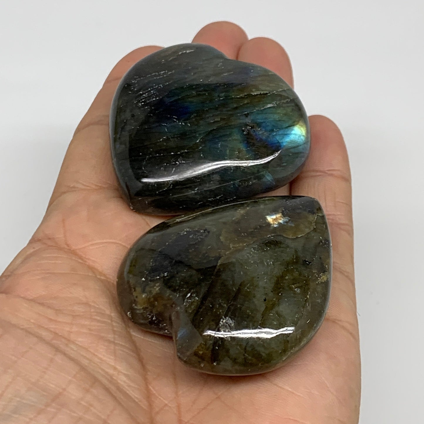 930g (2.05 lbs) ,16 pcs, 1.5"- 1.9", Labradorite Hearts Polished Crystals,B34929
