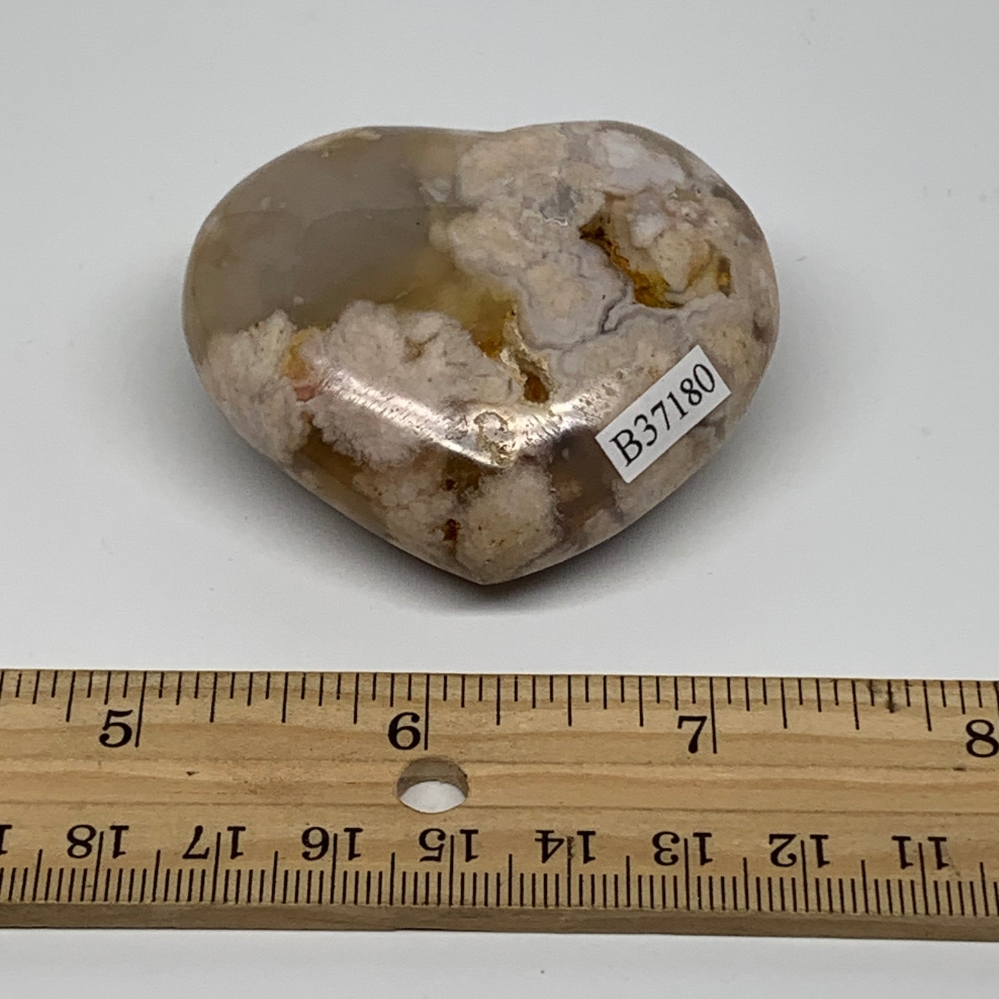 0.20 lbs, 2"x2.3"x1", Cherry Blossom Flower Agate Heart Crystal, B37180