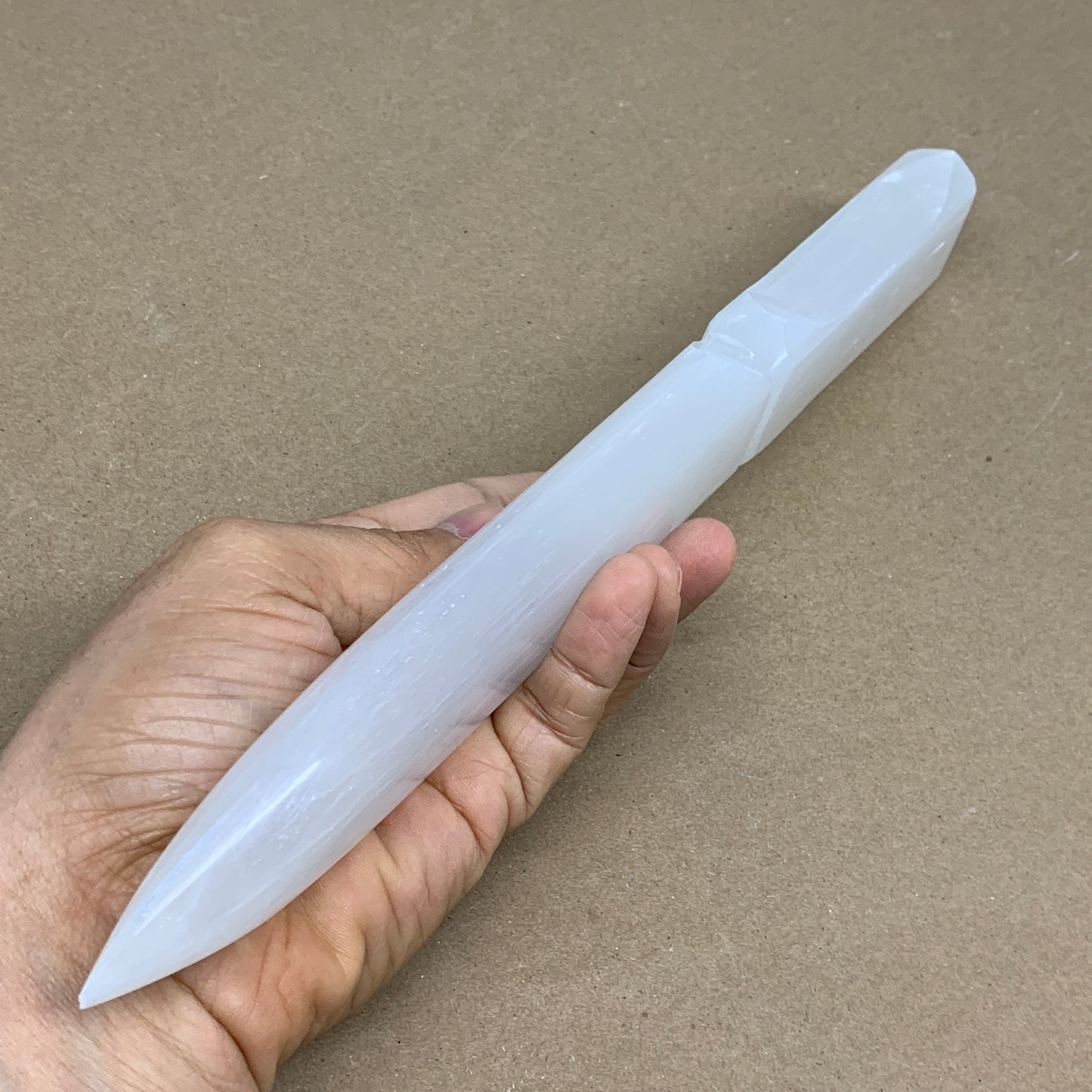 360g, 11.5"x1.6"x0.8", Natural Selenite Crystal Dagger (Satin Spar), B36236