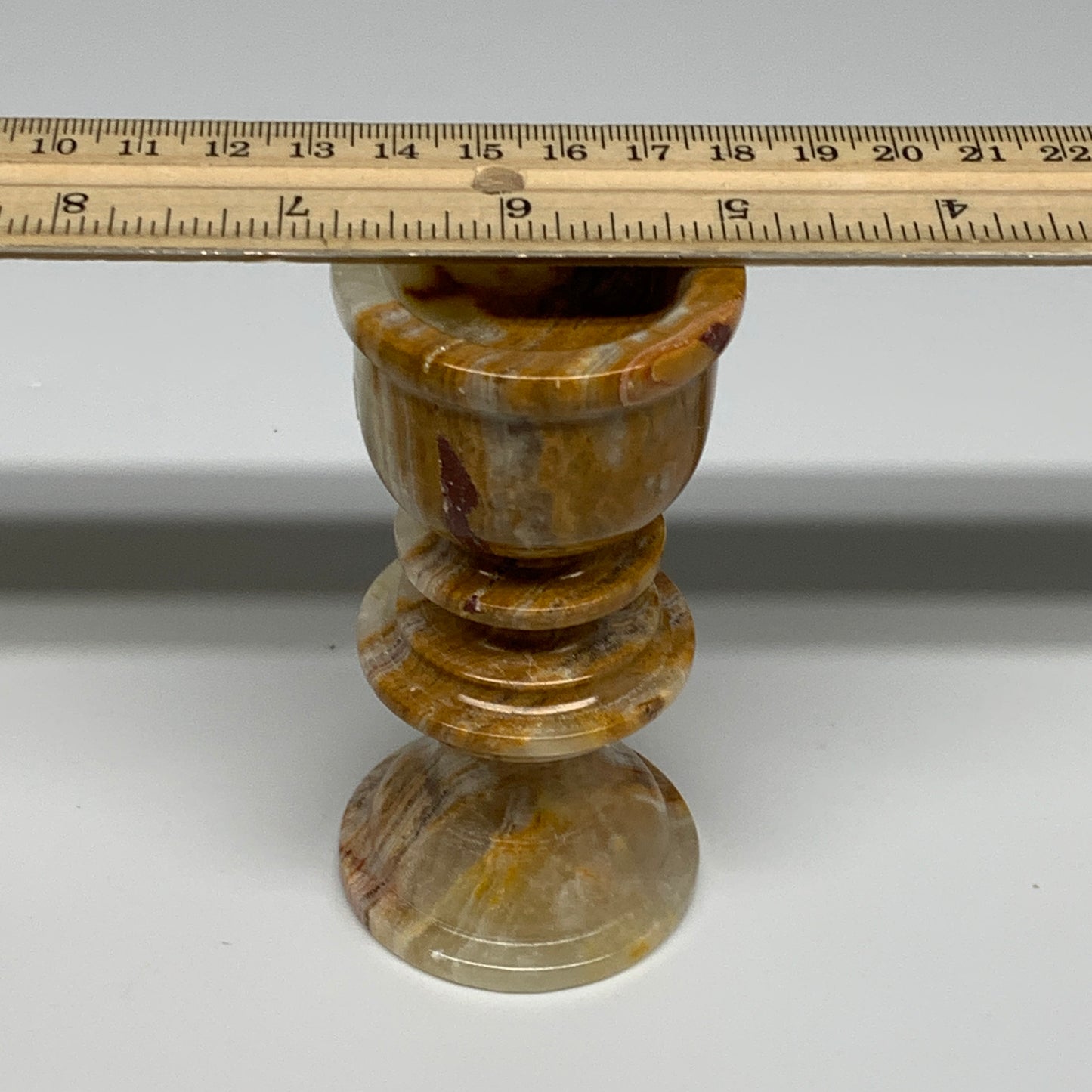 242g, 3.8"x1.9", Natural Green Onyx Candle Holder Gemstone Hand Carved, B32154