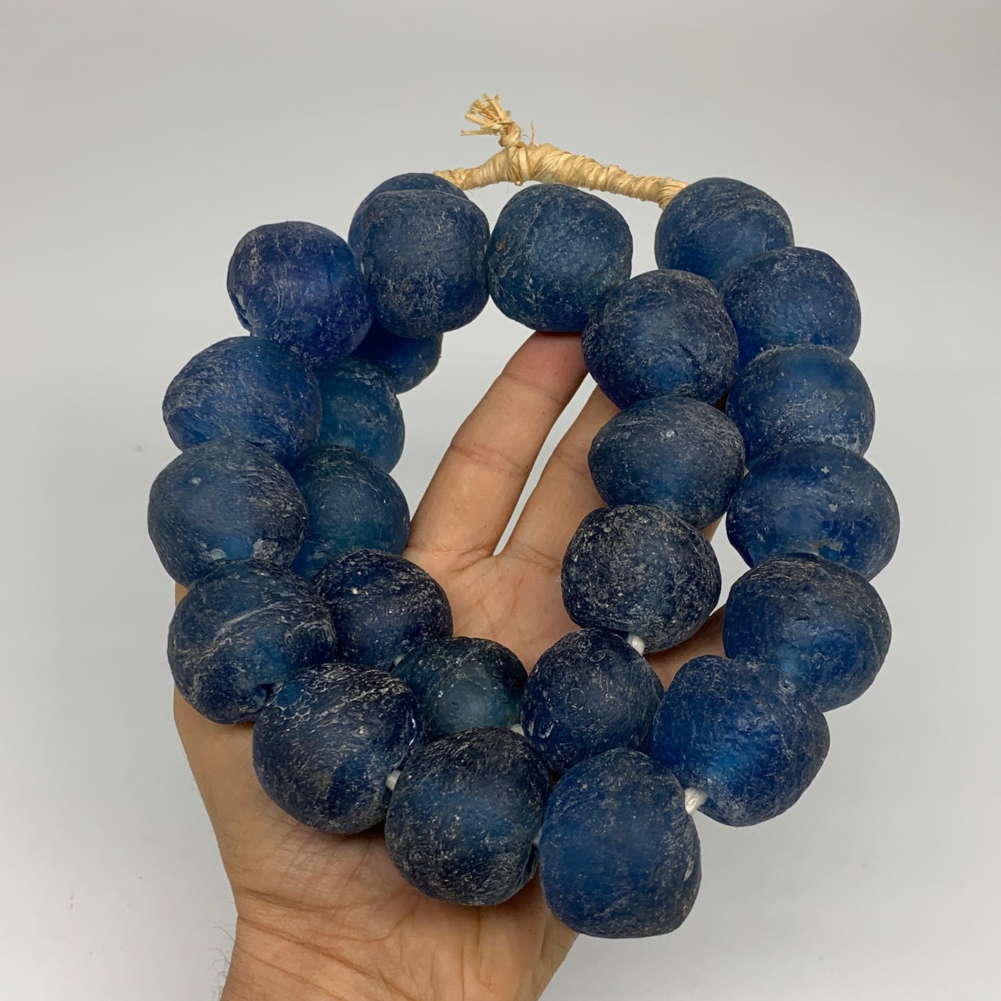 2.3 lbs, 23mm-30mm, 1 Strand, 25 beads, Blue Round Sea Glass Beads , B35652