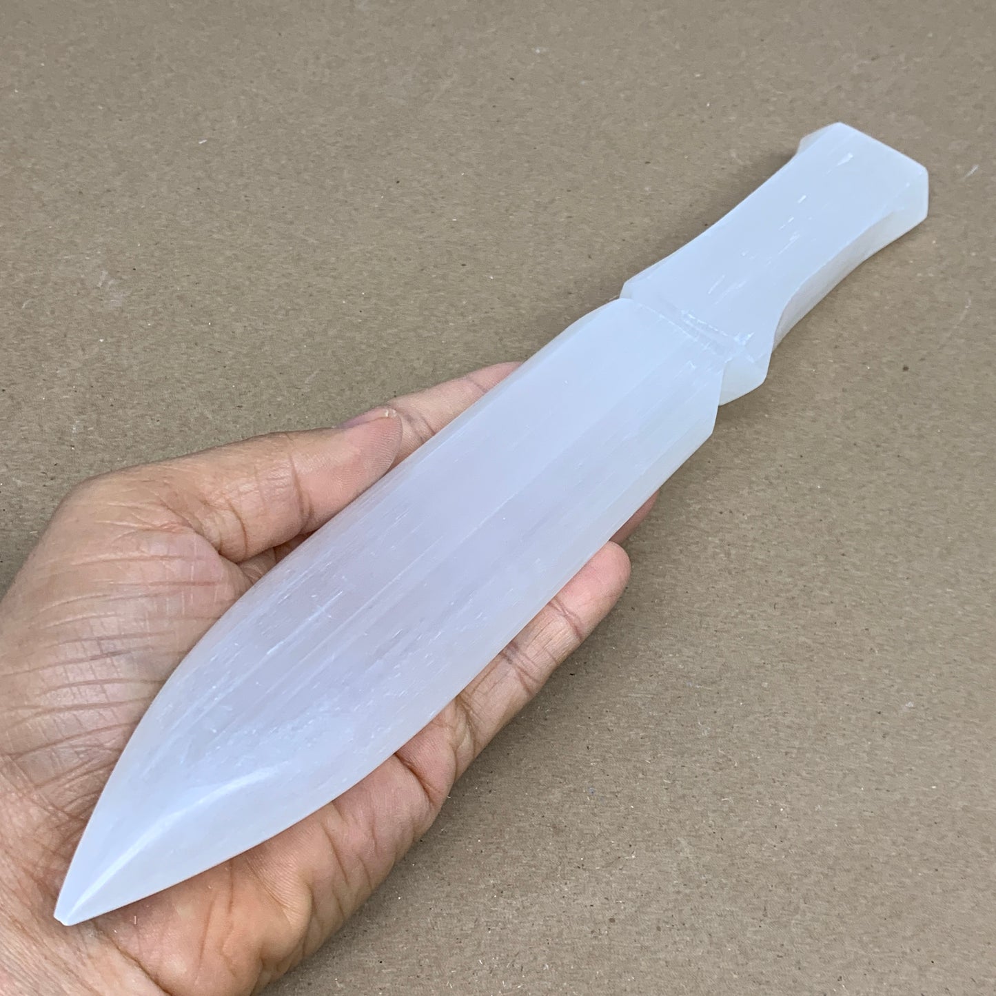 360g, 11.5"x1.6"x0.8", Natural Selenite Crystal Dagger (Satin Spar), B36236