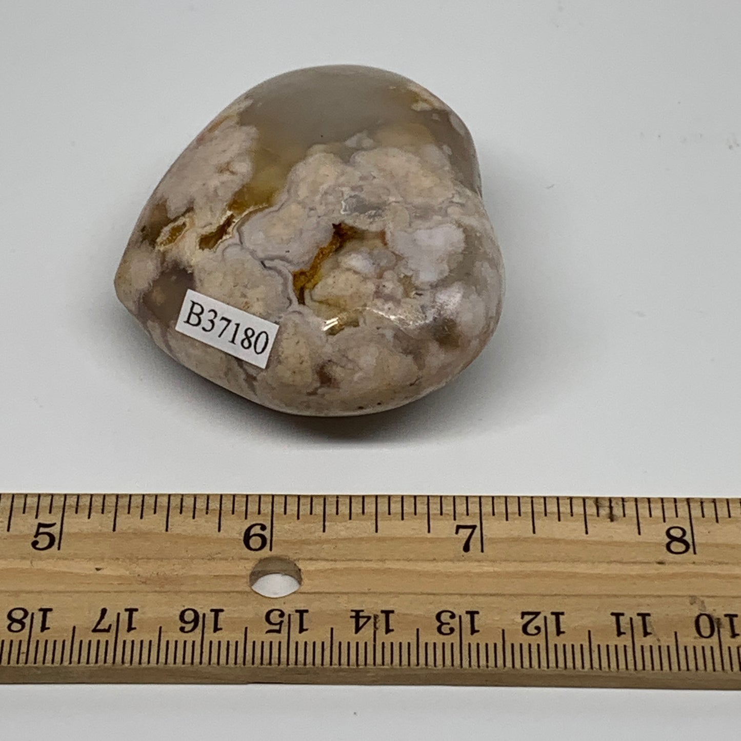 0.20 lbs, 2"x2.3"x1", Cherry Blossom Flower Agate Heart Crystal, B37180