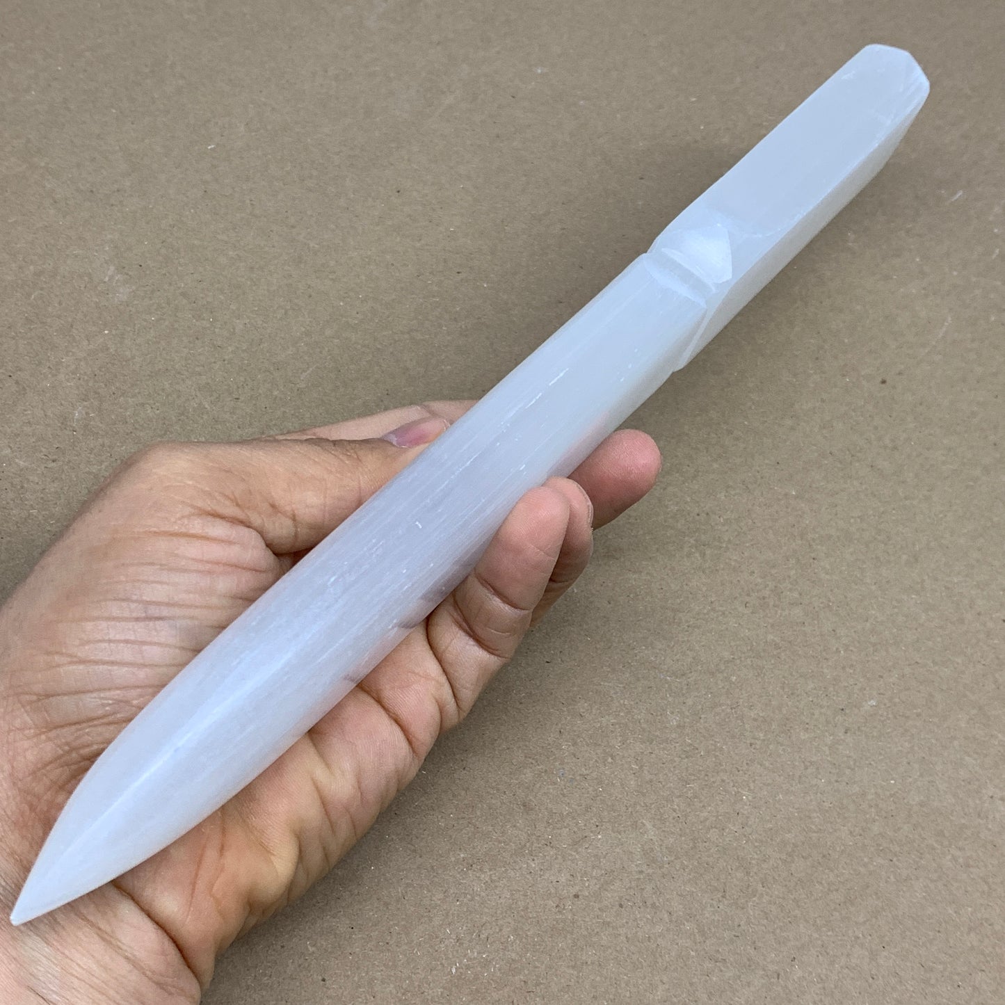 360g, 11.5"x1.6"x0.8", Natural Selenite Crystal Dagger (Satin Spar), B36236