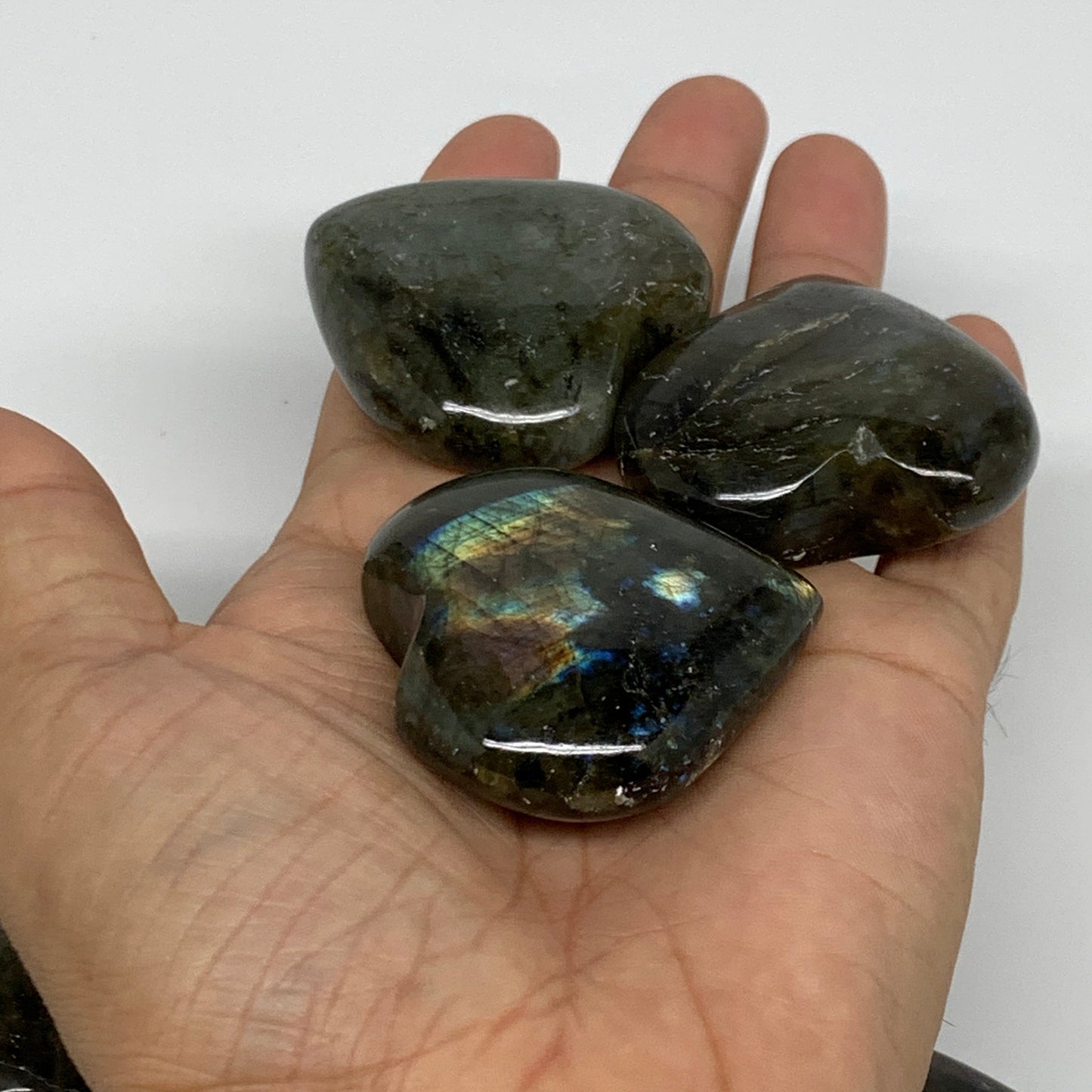 930g (2.05 lbs) ,16 pcs, 1.5"- 1.9", Labradorite Hearts Polished Crystals,B34929