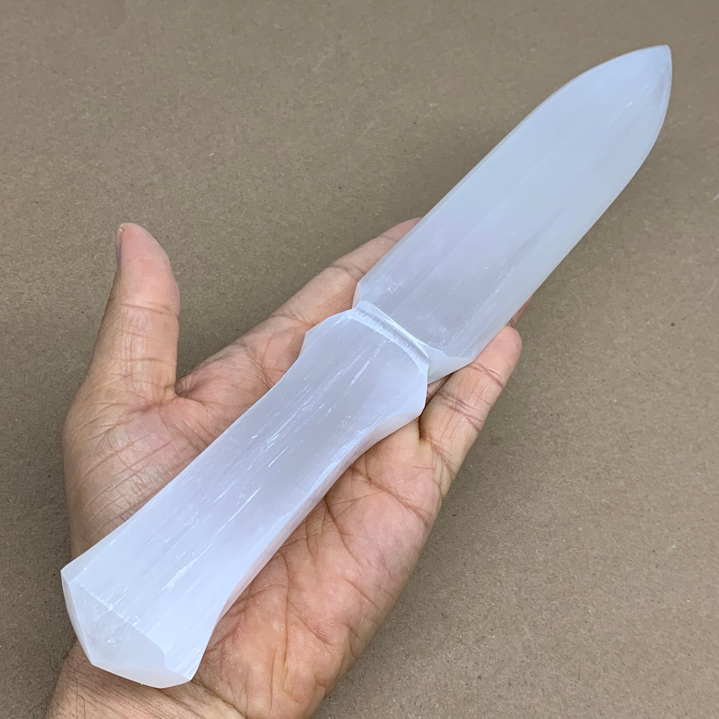 360g, 11.5"x1.6"x0.8", Natural Selenite Crystal Dagger (Satin Spar), B36236