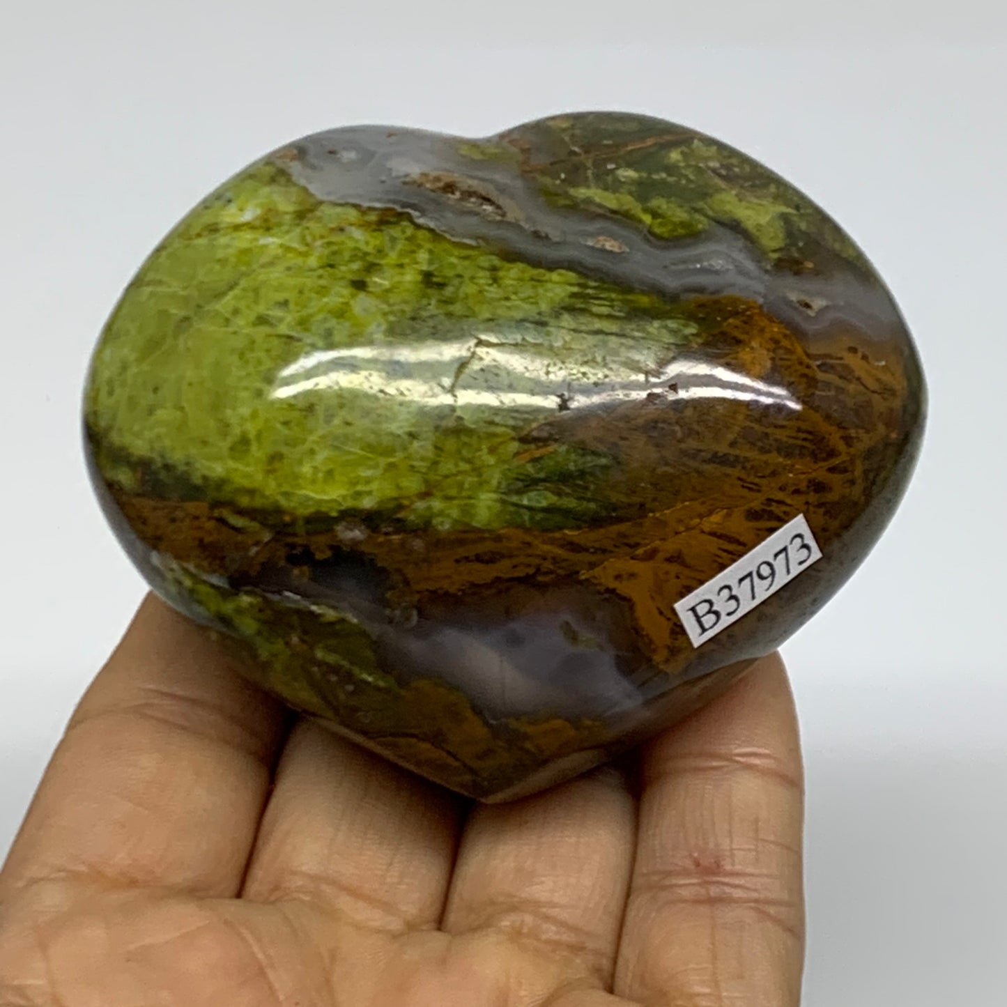 0.56 lbs, 2.5"x3.1"x1.6", Green Opal Heart Polished Gemstone Crystal, B37973