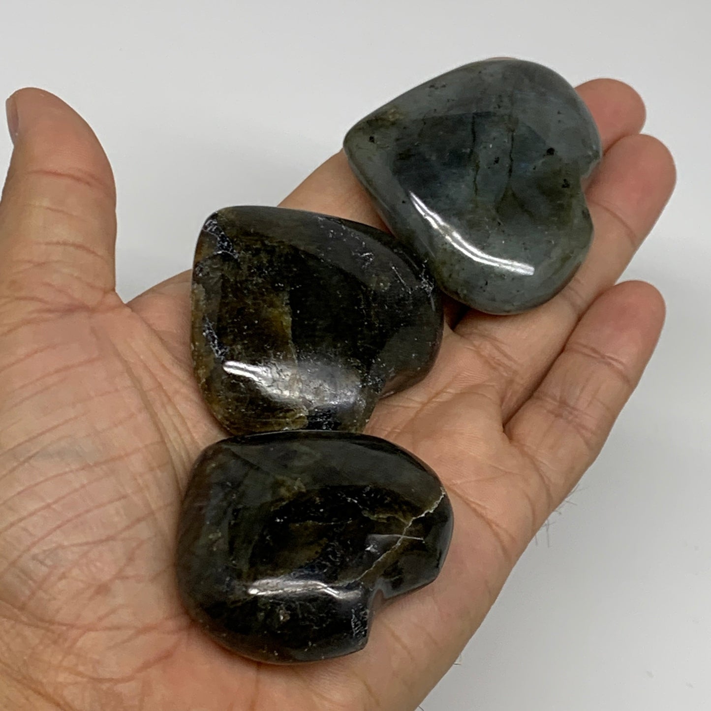 930g (2.05 lbs) ,16 pcs, 1.5"- 1.9", Labradorite Hearts Polished Crystals,B34929