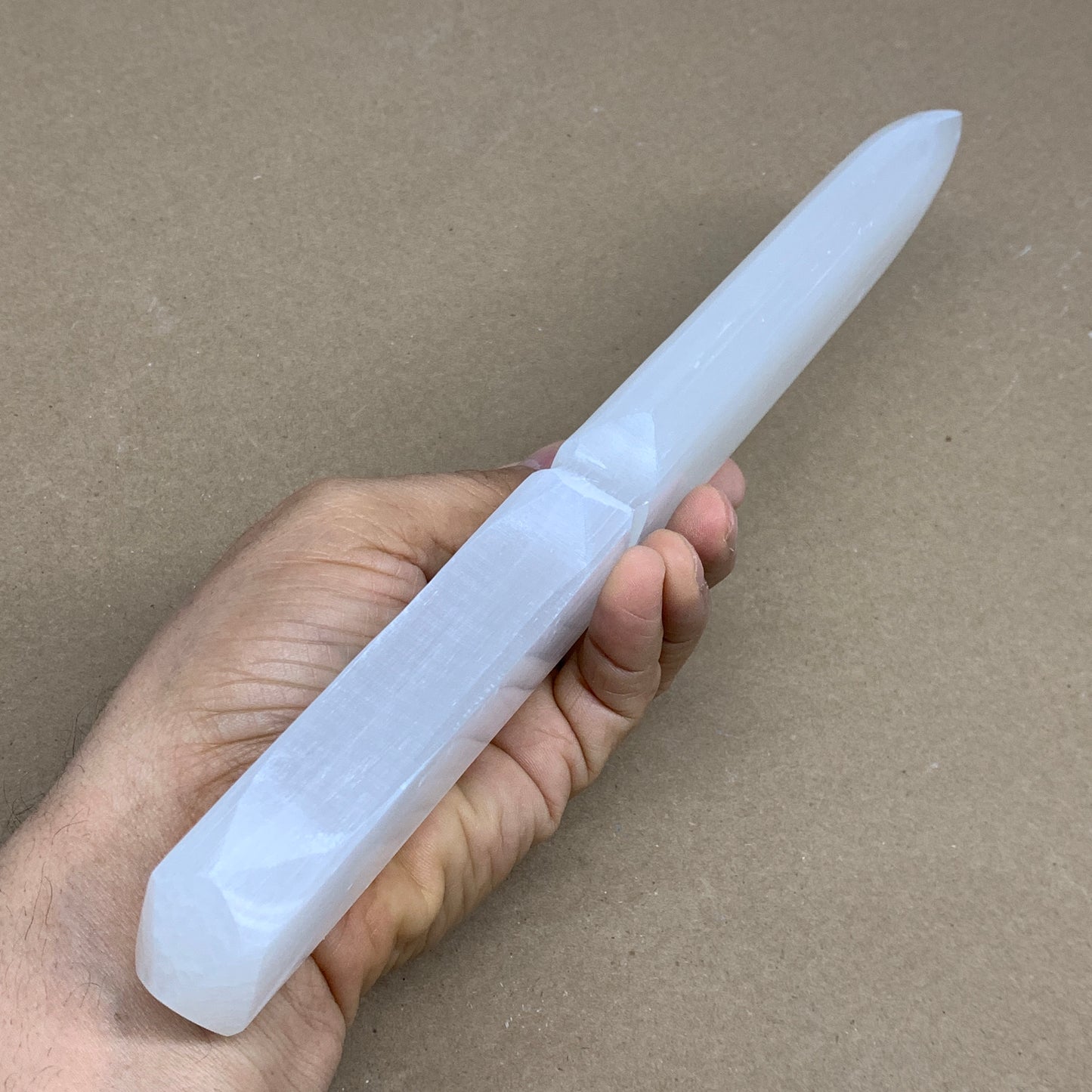 360g, 11.5"x1.6"x0.8", Natural Selenite Crystal Dagger (Satin Spar), B36236
