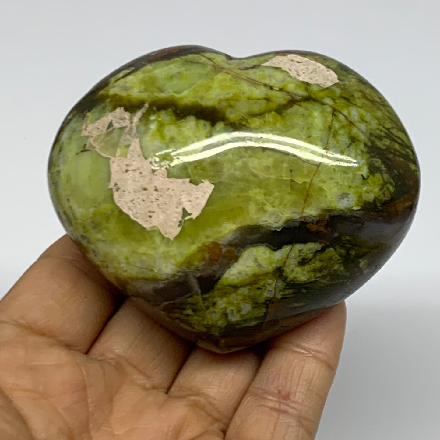 0.56 lbs, 2.5"x3.1"x1.6", Green Opal Heart Polished Gemstone Crystal, B37973