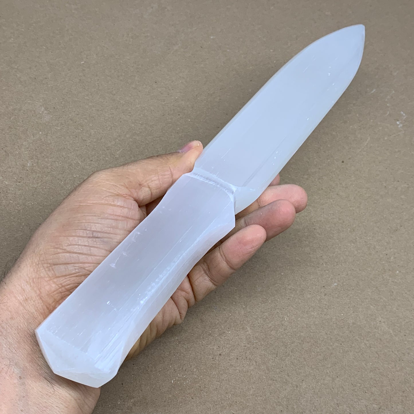 360g, 11.5"x1.6"x0.8", Natural Selenite Crystal Dagger (Satin Spar), B36236
