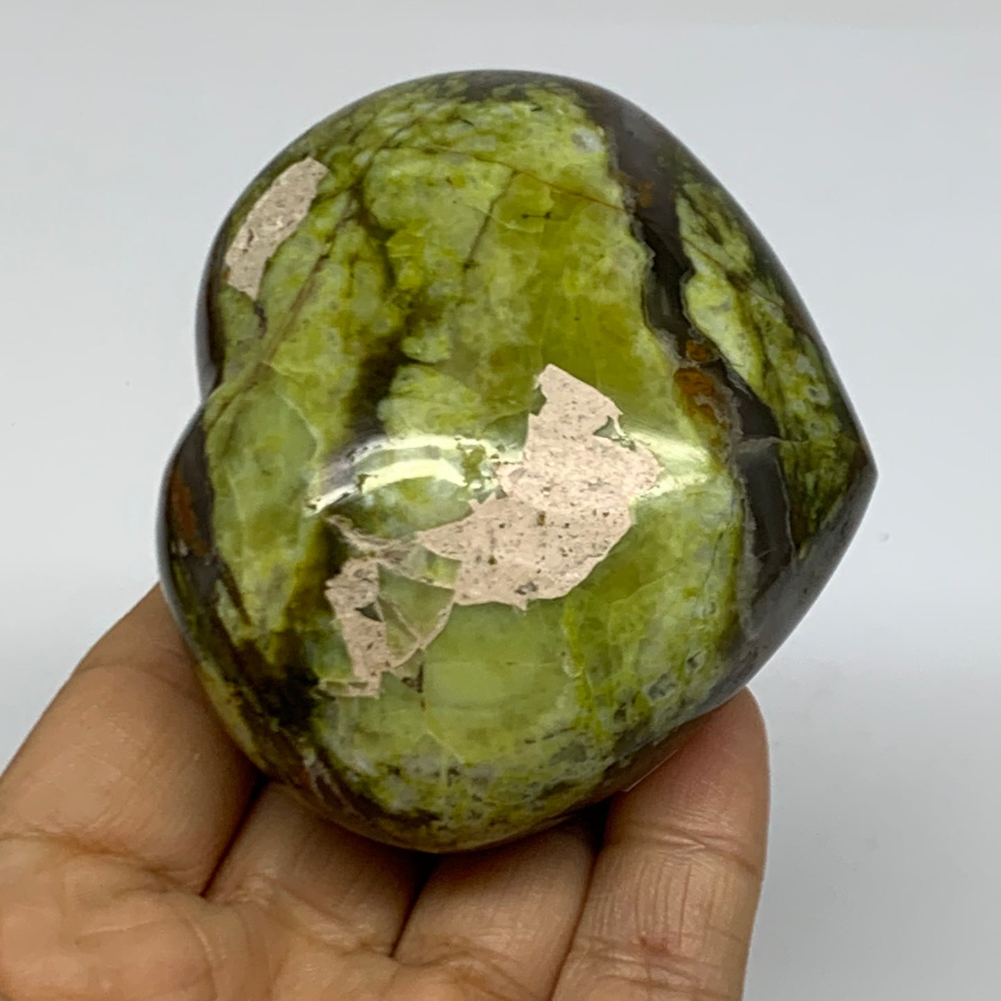 0.56 lbs, 2.5"x3.1"x1.6", Green Opal Heart Polished Gemstone Crystal, B37973