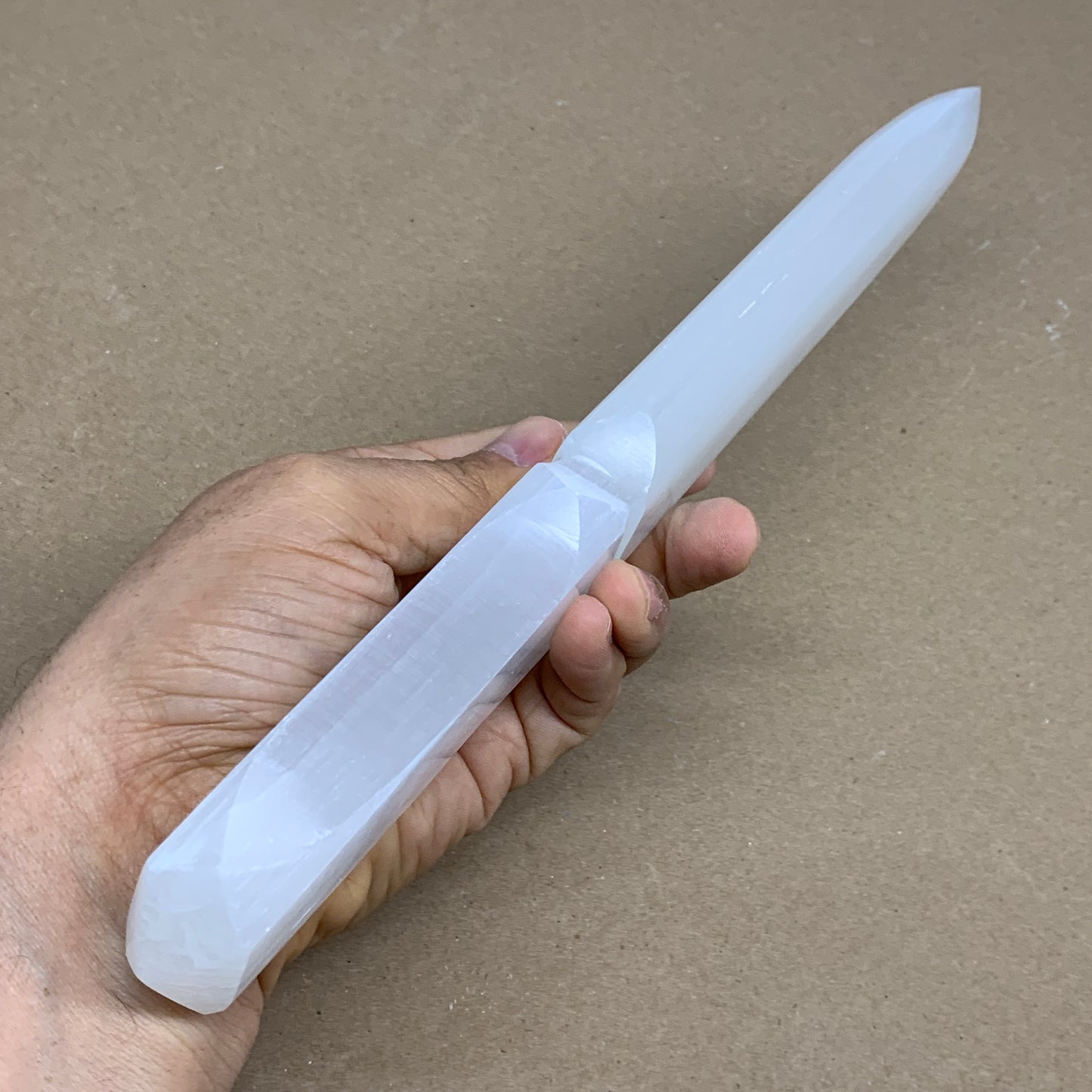 360g, 11.5"x1.6"x0.8", Natural Selenite Crystal Dagger (Satin Spar), B36236
