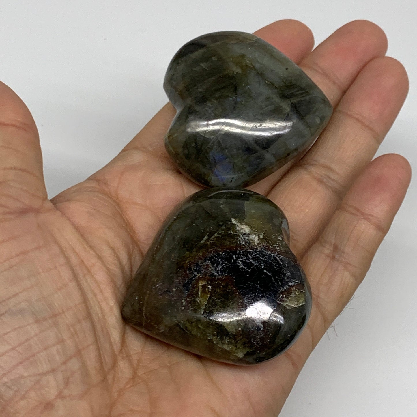 930g (2.05 lbs) ,16 pcs, 1.5"- 1.9", Labradorite Hearts Polished Crystals,B34929