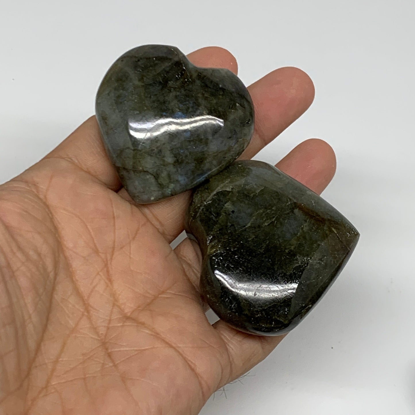 930g (2.05 lbs) ,16 pcs, 1.5"- 1.9", Labradorite Hearts Polished Crystals,B34929