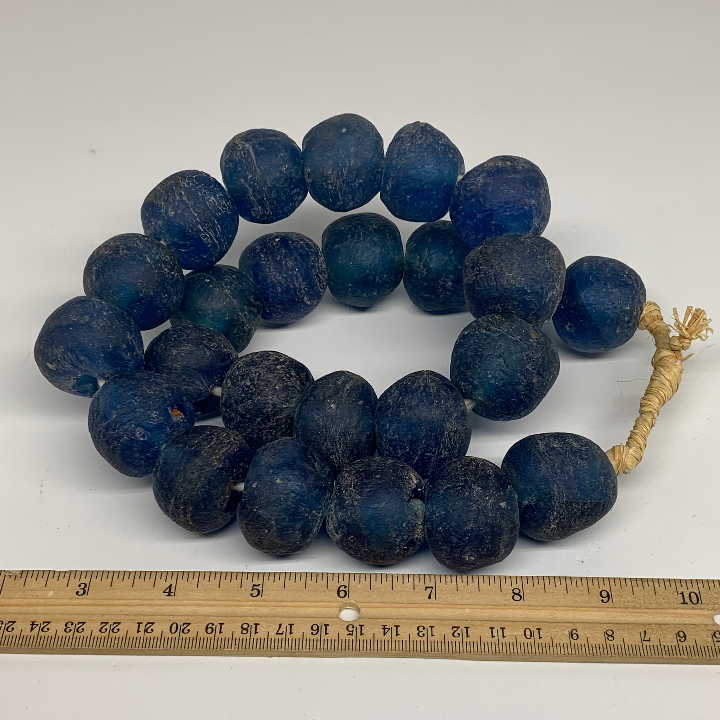2.3 lbs, 23mm-30mm, 1 Strand, 25 beads, Blue Round Sea Glass Beads , B35652