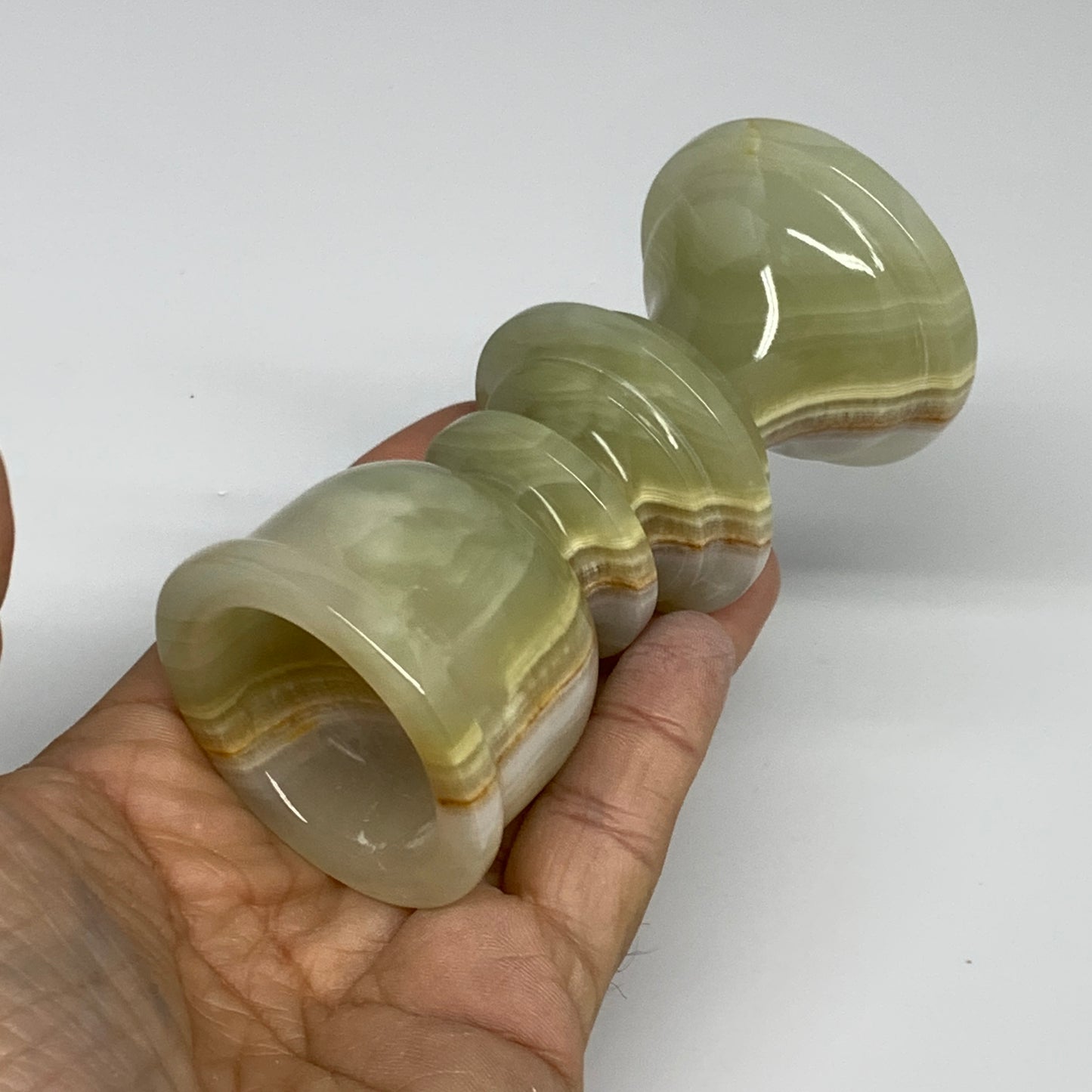 255g, 3.9"x1.9", Natural Green Onyx Candle Holder Gemstone Hand Carved, B32155