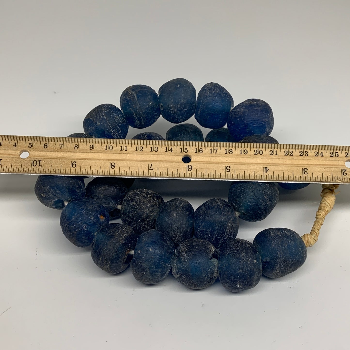 2.3 lbs, 23mm-30mm, 1 Strand, 25 beads, Blue Round Sea Glass Beads , B35652