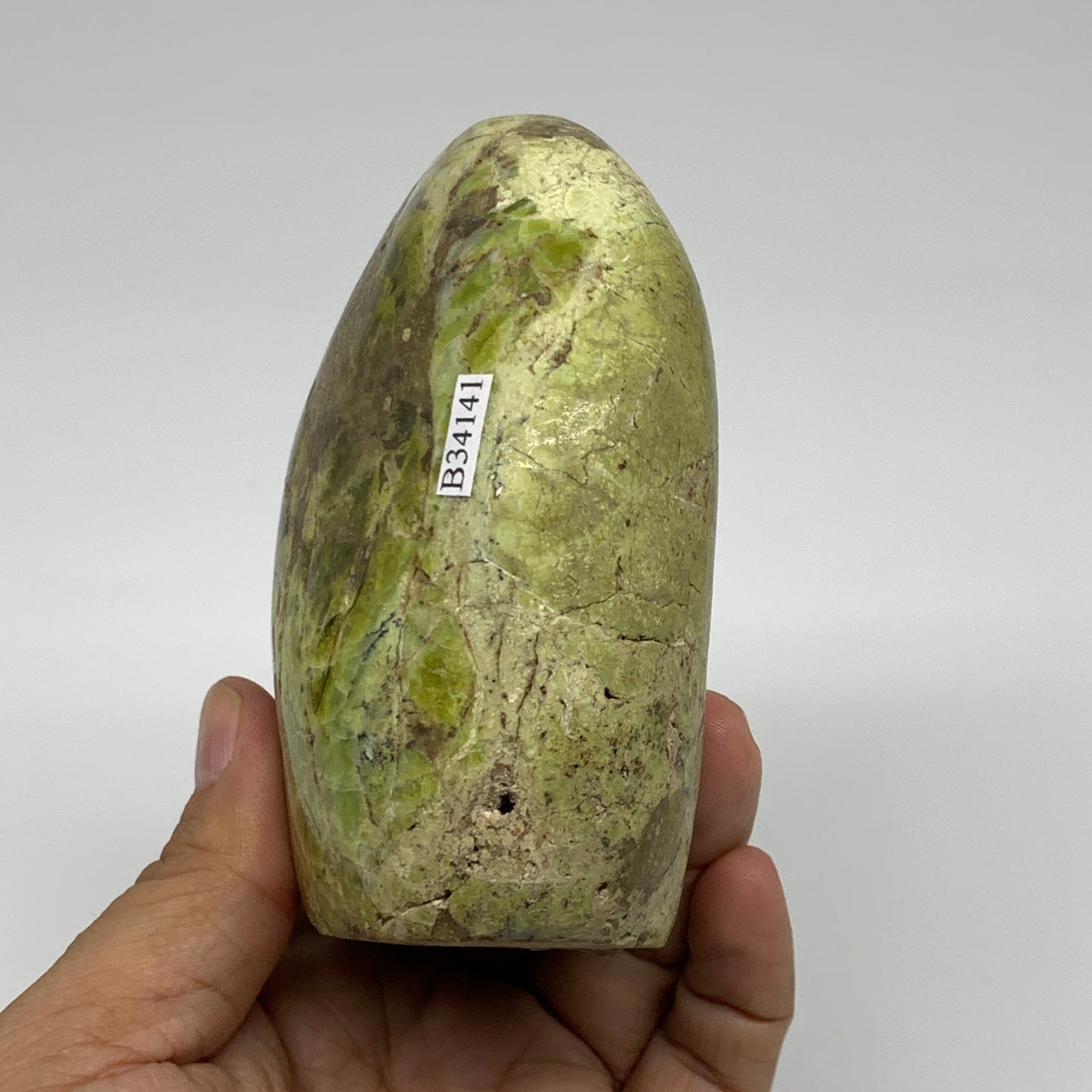 1.2 lbs, 3.9"x3.6"x1.9", Green Opal Crystal Freeform Polished Gemstone, B34141