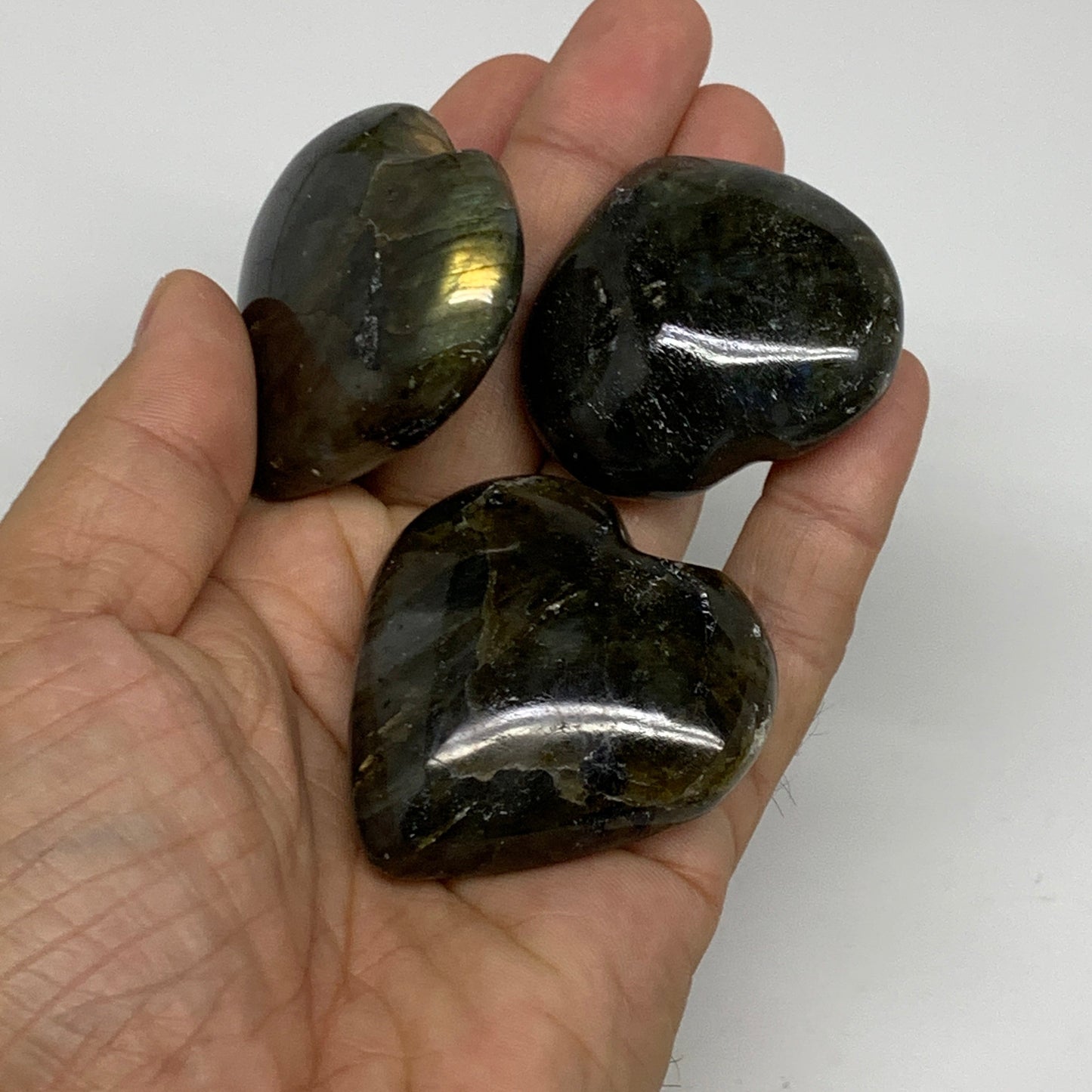 930g (2.05 lbs) ,16 pcs, 1.5"- 1.9", Labradorite Hearts Polished Crystals,B34929