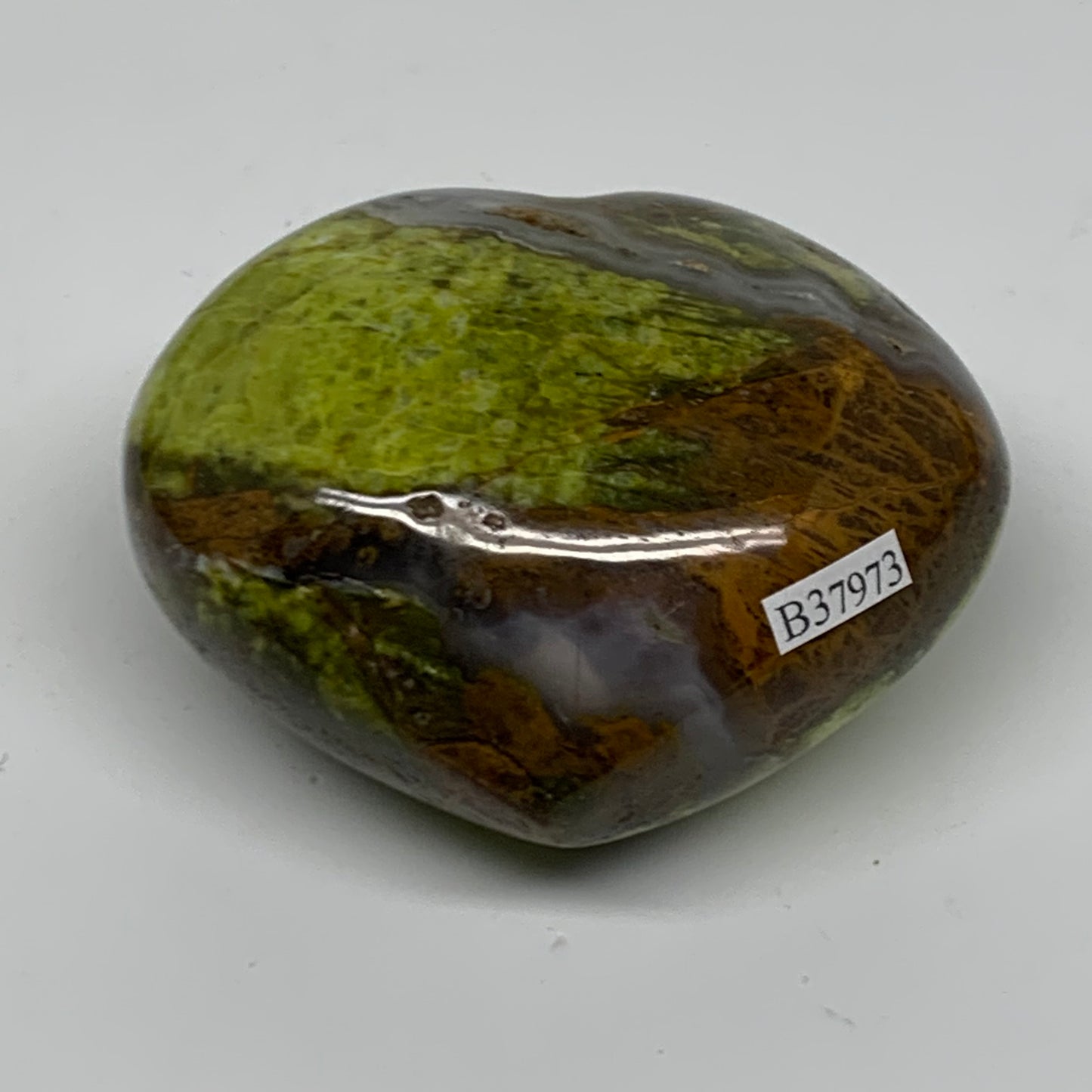 0.56 lbs, 2.5"x3.1"x1.6", Green Opal Heart Polished Gemstone Crystal, B37973