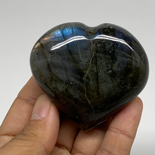 127.4g, 2.2"x2.4"x1", Natural Labradorite Heart Polished Crystal, B34930
