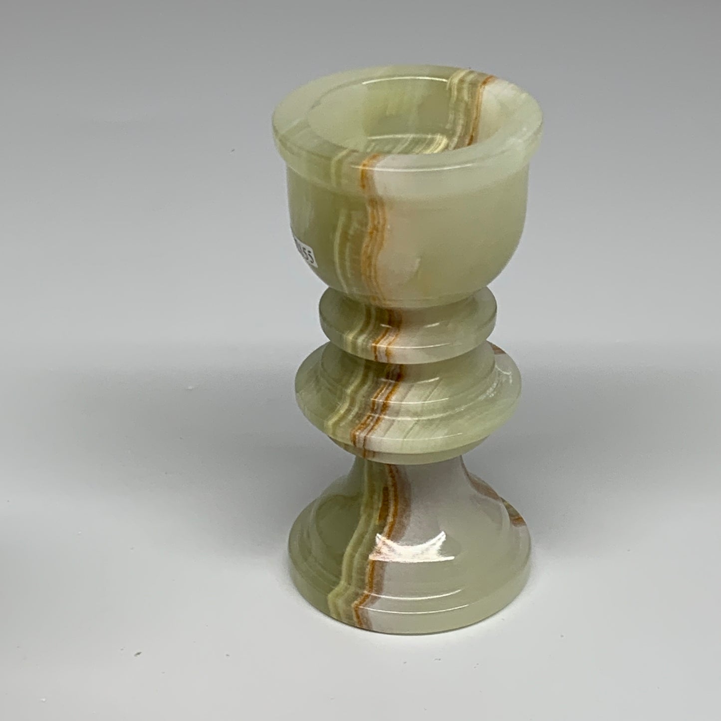 255g, 3.9"x1.9", Natural Green Onyx Candle Holder Gemstone Hand Carved, B32155