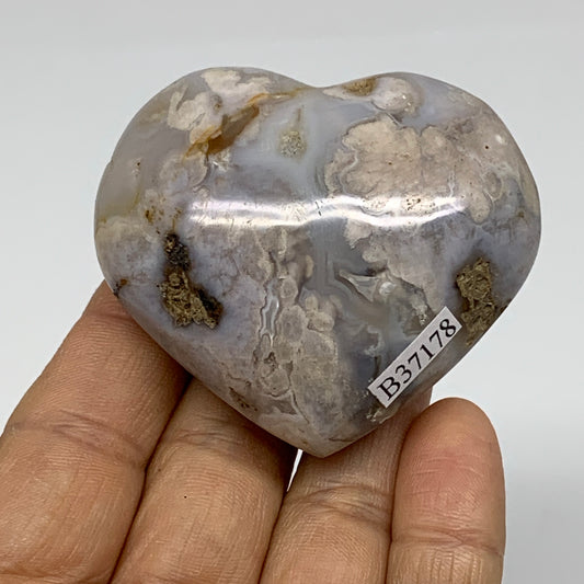 0.24 lbs, 2"x2.3"x1.1", Cherry Blossom Flower Agate Heart Crystal, B37178