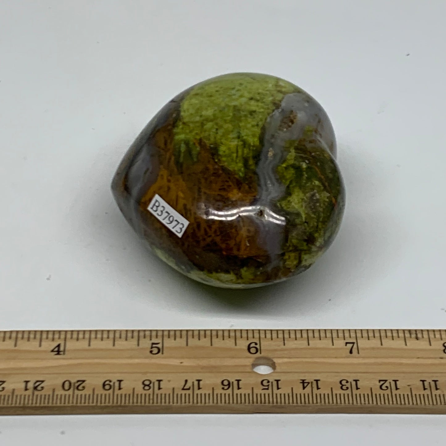 0.56 lbs, 2.5"x3.1"x1.6", Green Opal Heart Polished Gemstone Crystal, B37973