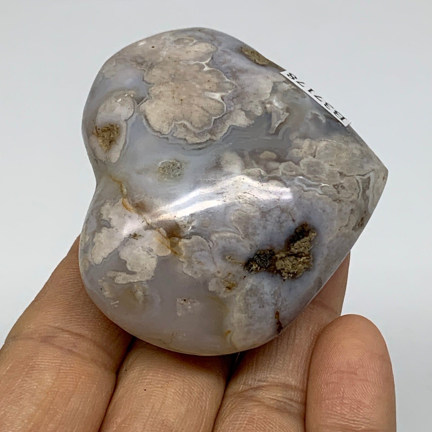 0.24 lbs, 2"x2.3"x1.1", Cherry Blossom Flower Agate Heart Crystal, B37178