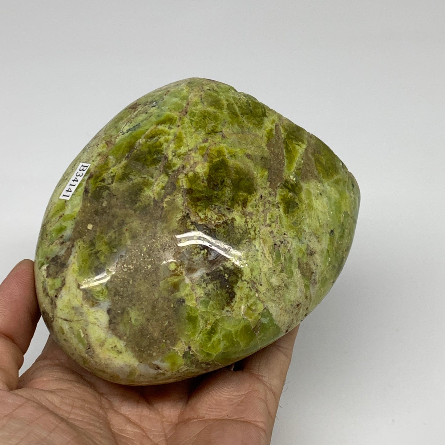 1.2 lbs, 3.9"x3.6"x1.9", Green Opal Crystal Freeform Polished Gemstone, B34141