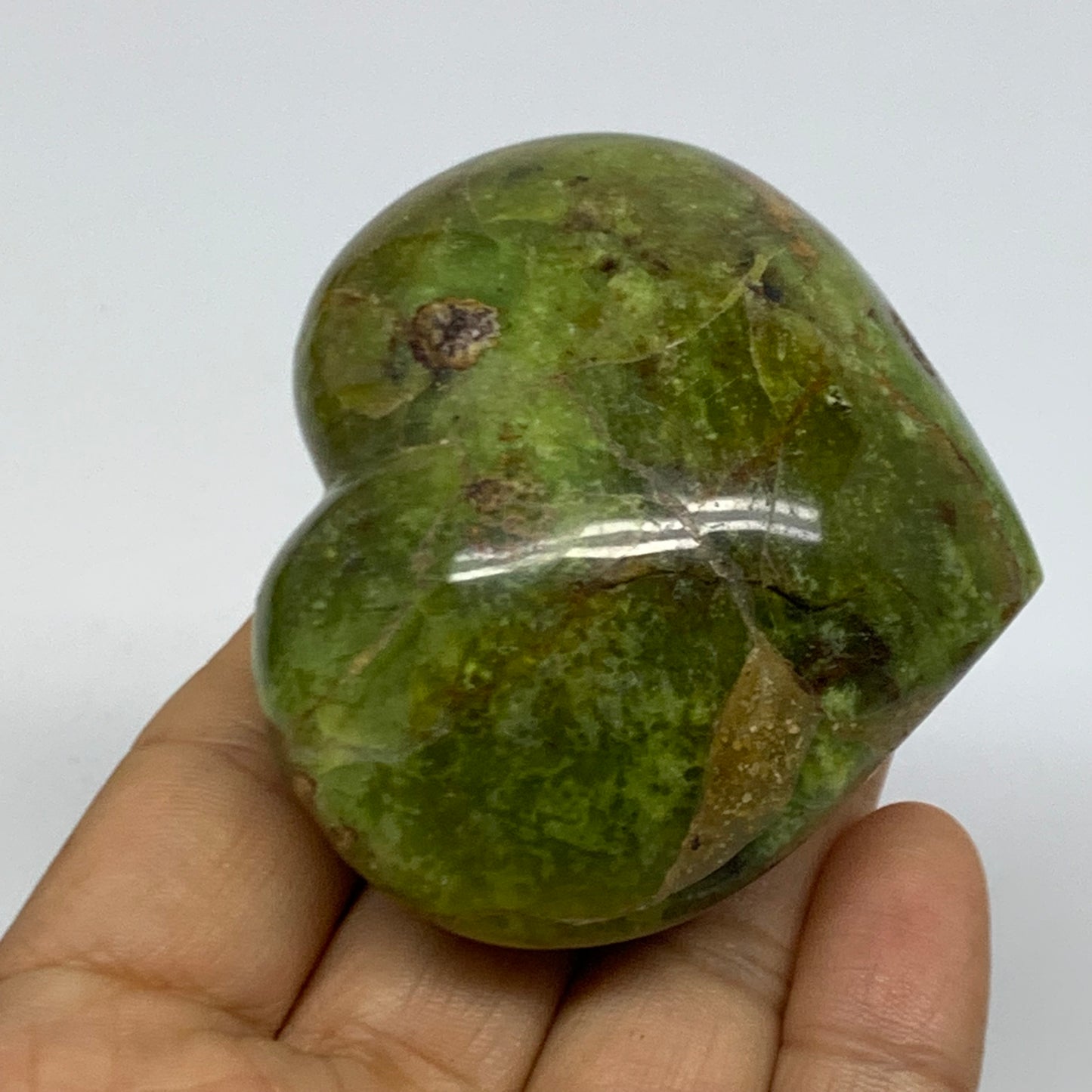 0.28 lbs, 2.2"x2.6"x1.3", Green Opal Heart Polished Gemstone Crystal, B37974