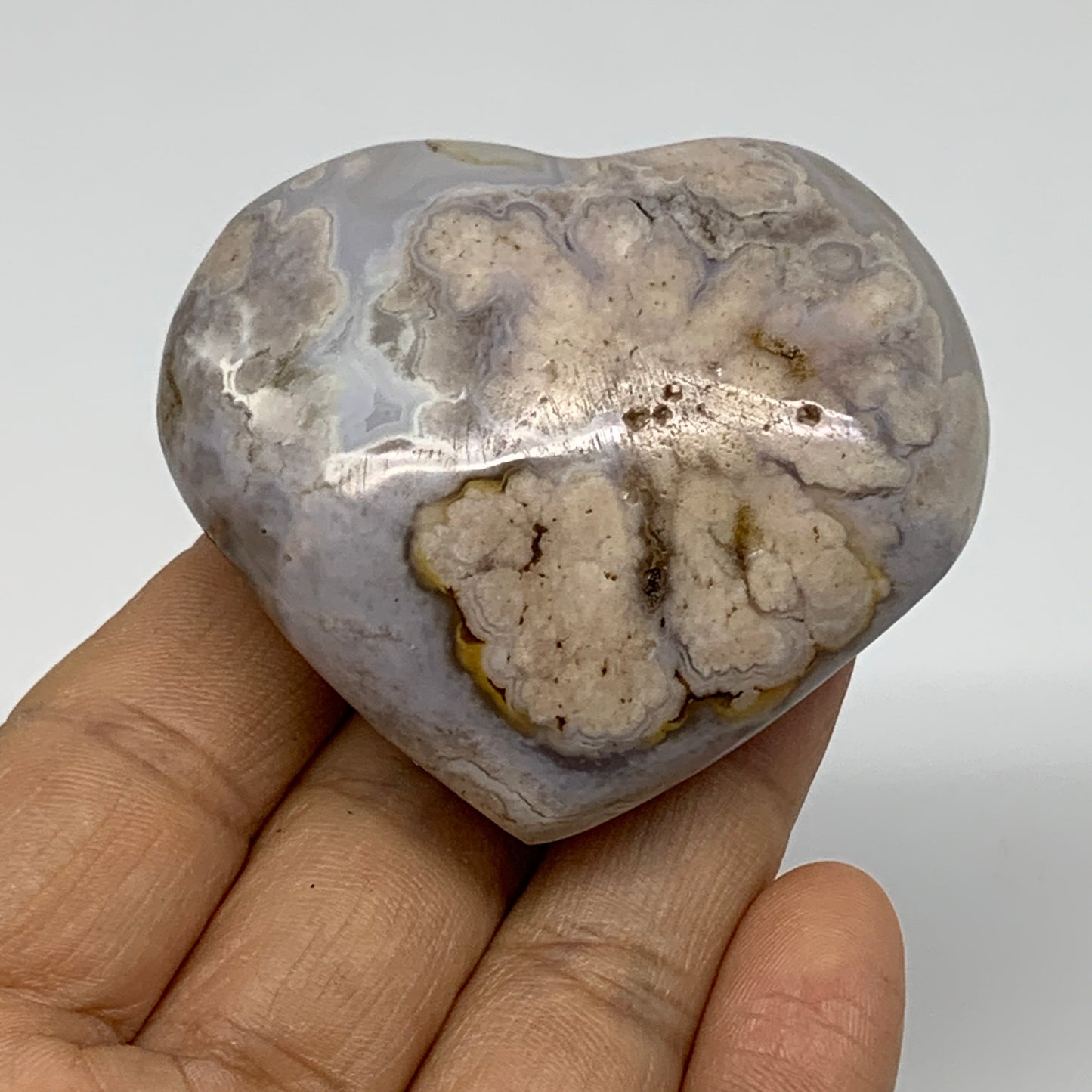 0.24 lbs, 2"x2.3"x1.1", Cherry Blossom Flower Agate Heart Crystal, B37178