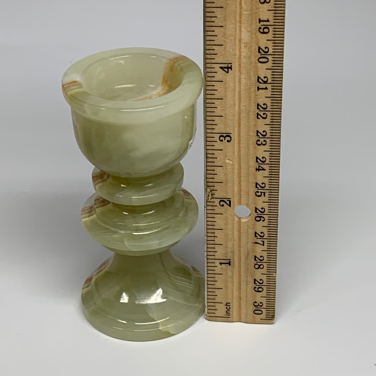 255g, 3.9"x1.9", Natural Green Onyx Candle Holder Gemstone Hand Carved, B32155