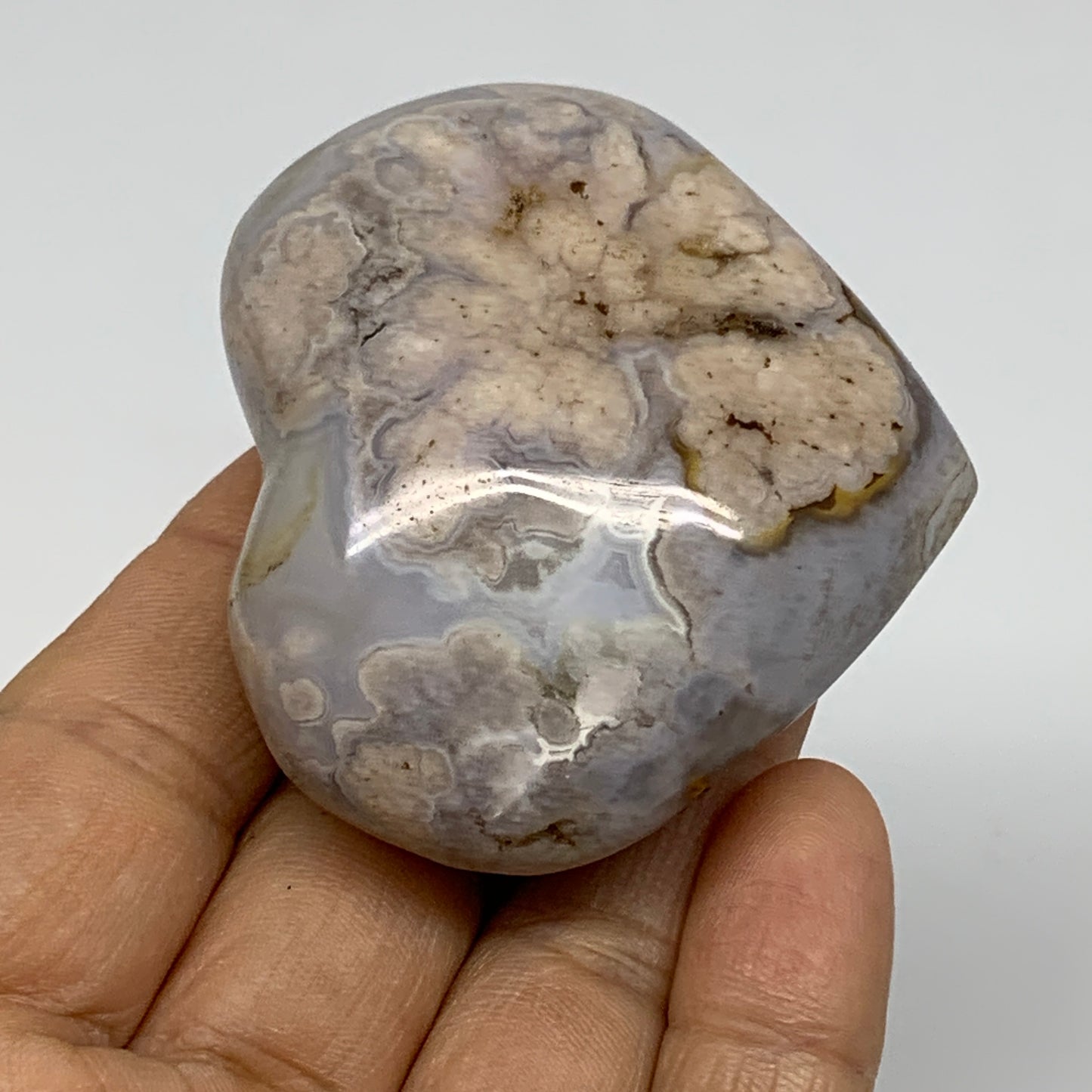 0.24 lbs, 2"x2.3"x1.1", Cherry Blossom Flower Agate Heart Crystal, B37178