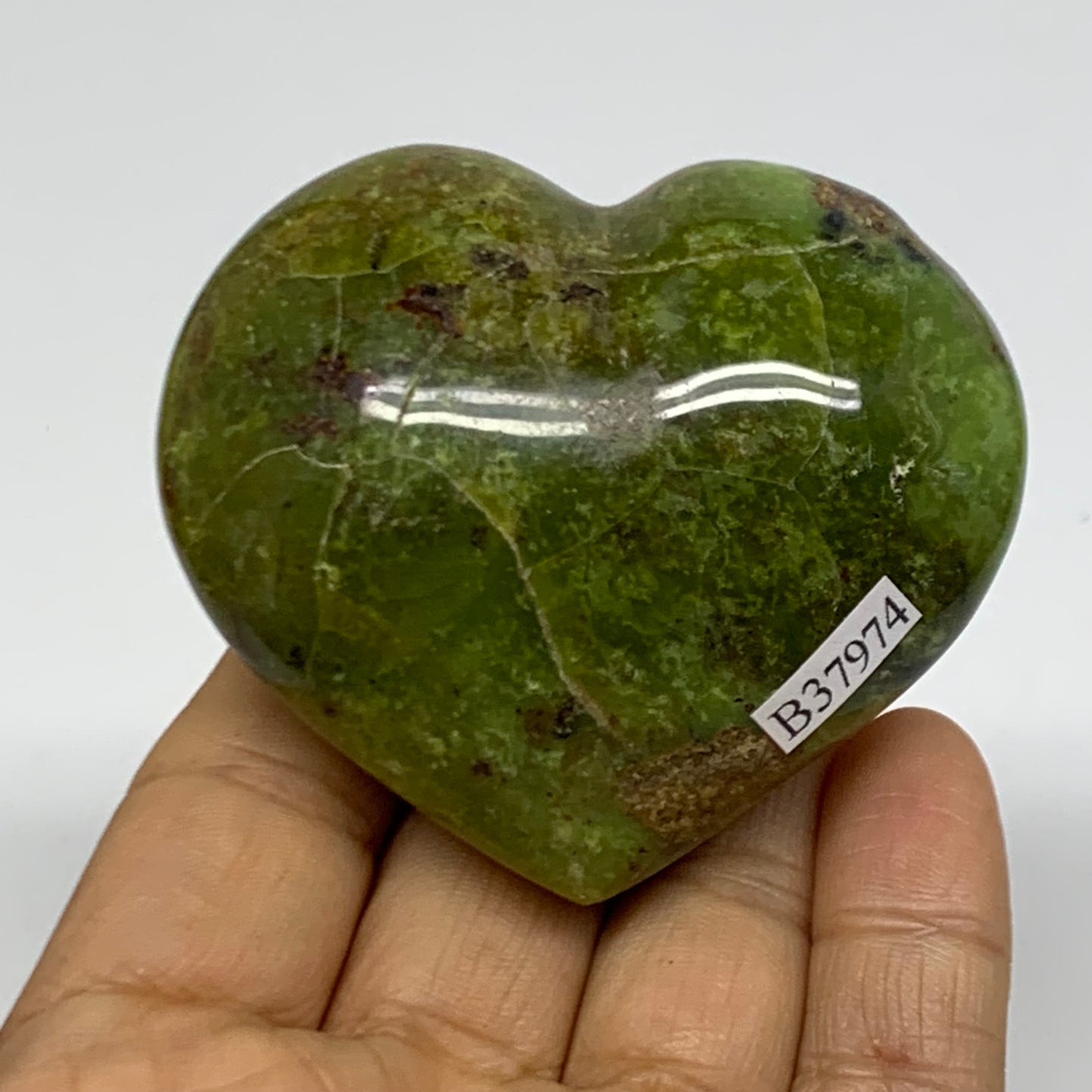 0.28 lbs, 2.2"x2.6"x1.3", Green Opal Heart Polished Gemstone Crystal, B37974