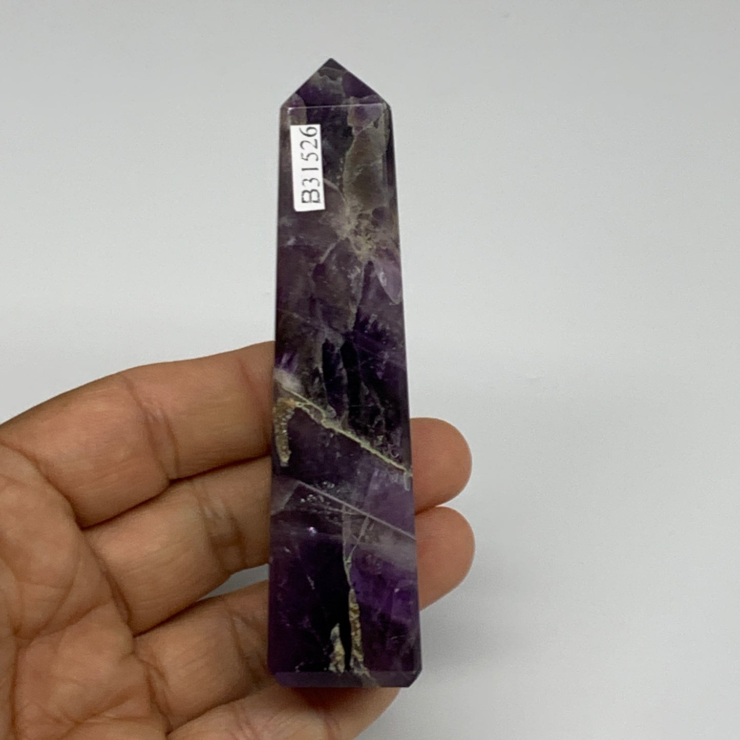 100g, 3.8"x0.9", Natural Amethyst Tower Point Obelisk @Brazil, B31526