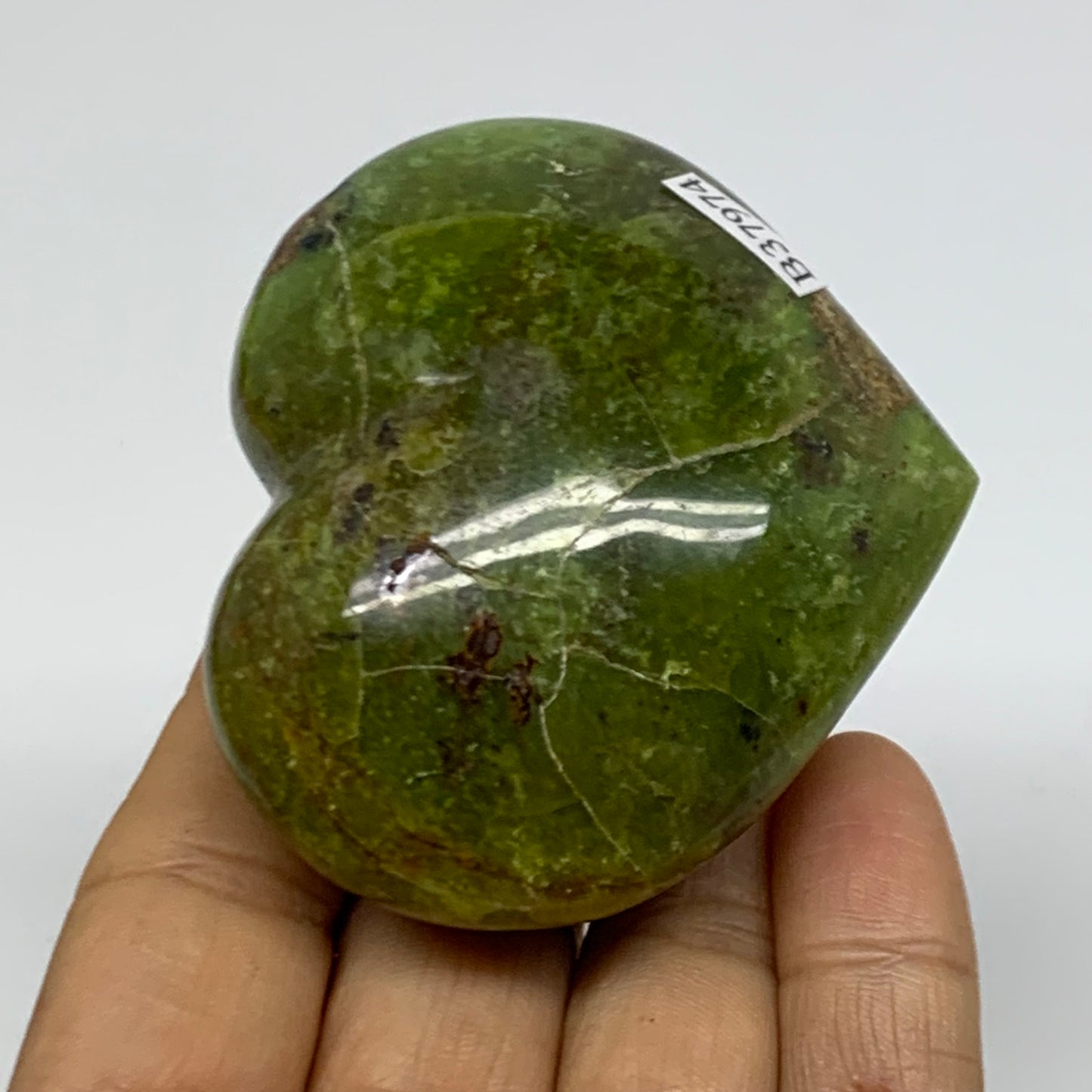0.28 lbs, 2.2"x2.6"x1.3", Green Opal Heart Polished Gemstone Crystal, B37974
