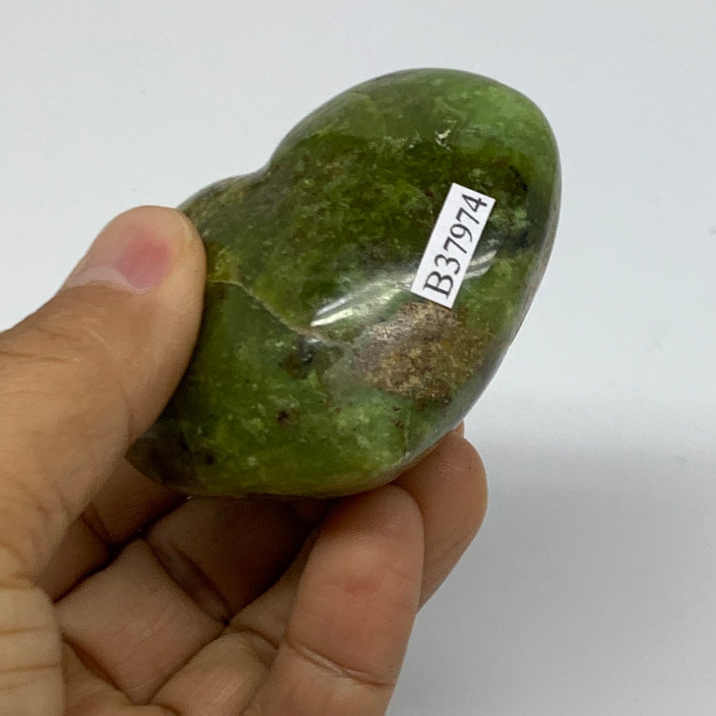 0.28 lbs, 2.2"x2.6"x1.3", Green Opal Heart Polished Gemstone Crystal, B37974